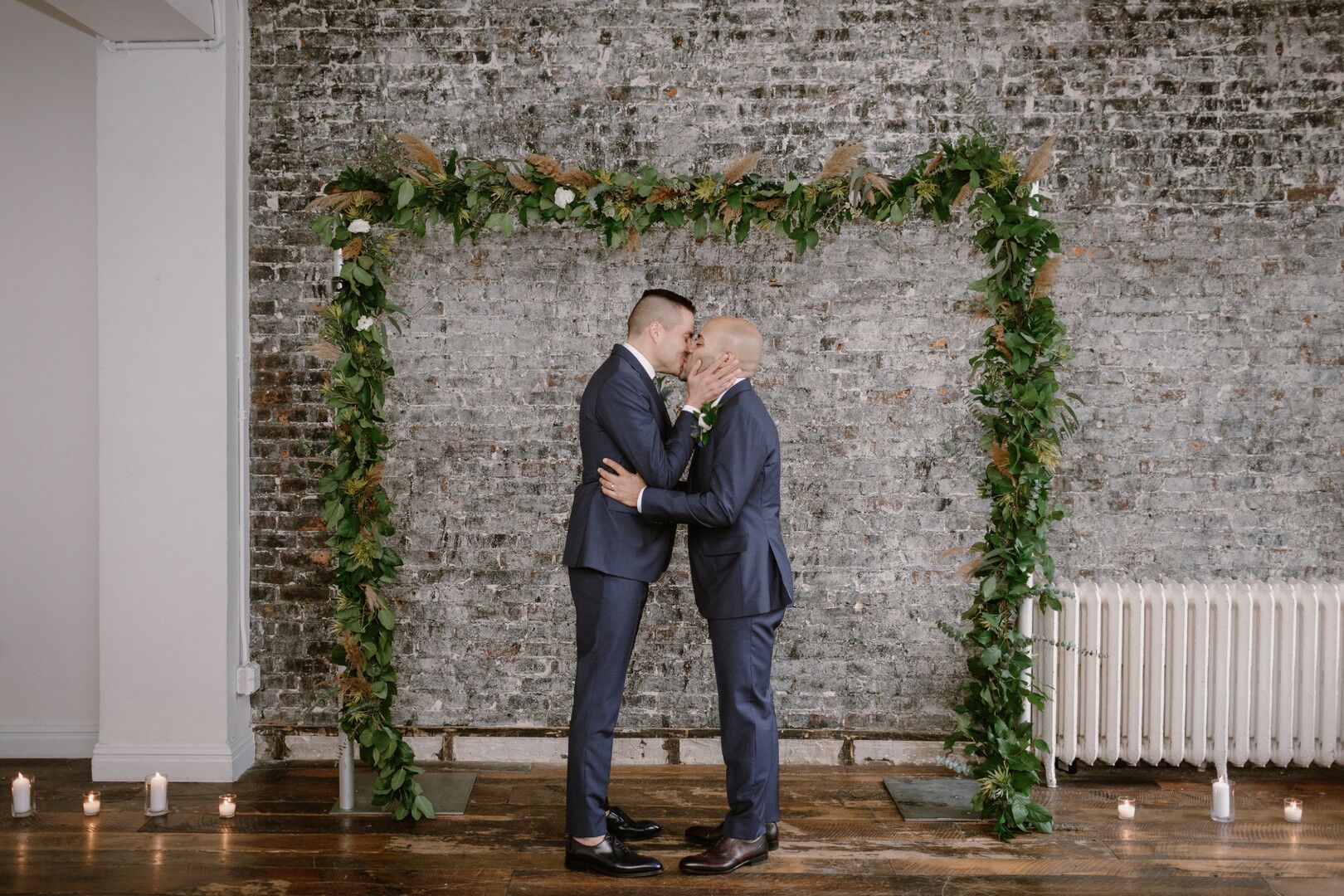 SameSex Couple Shares First Kiss At Modern Loft Wedding I