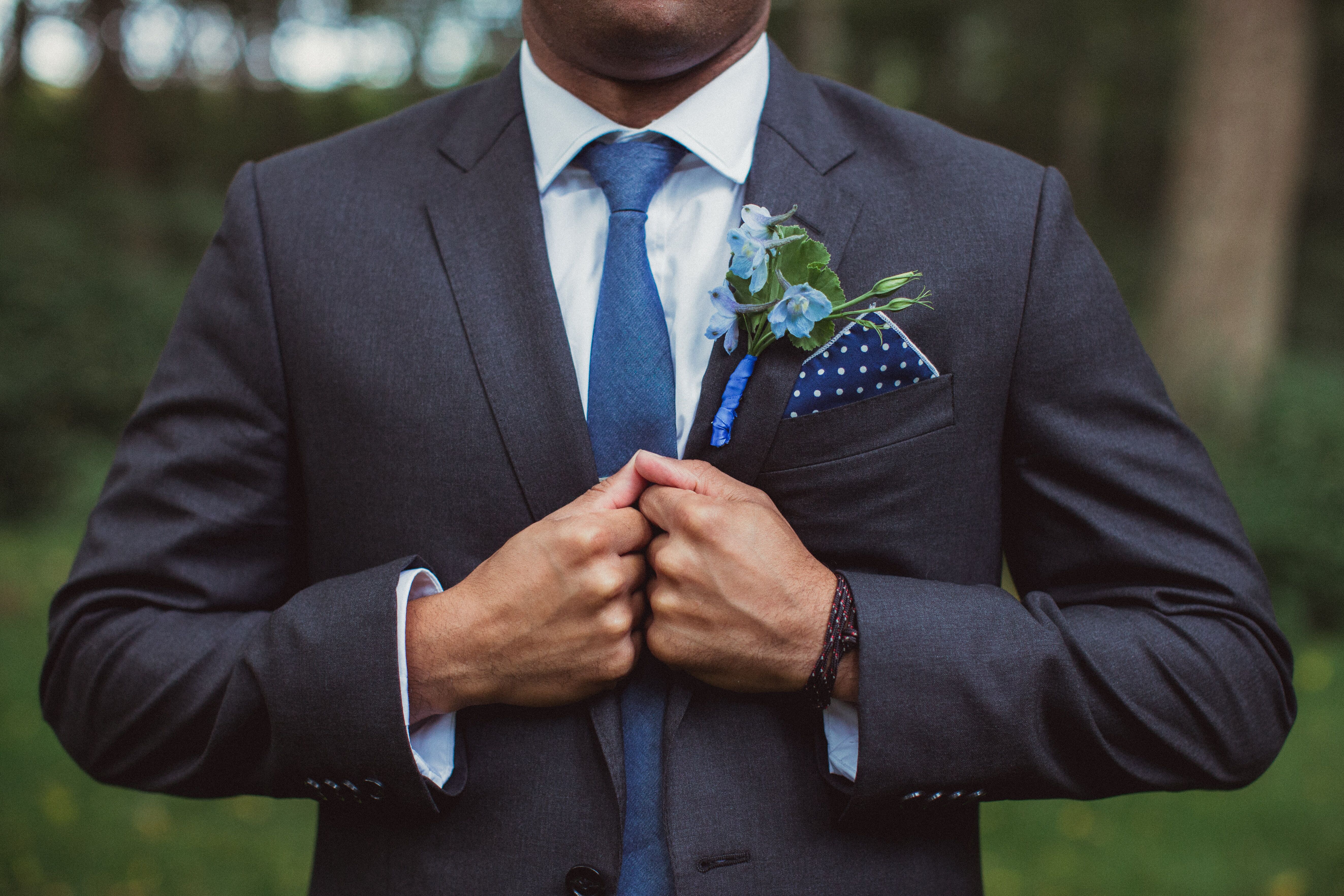 Gray tux blue on sale tie