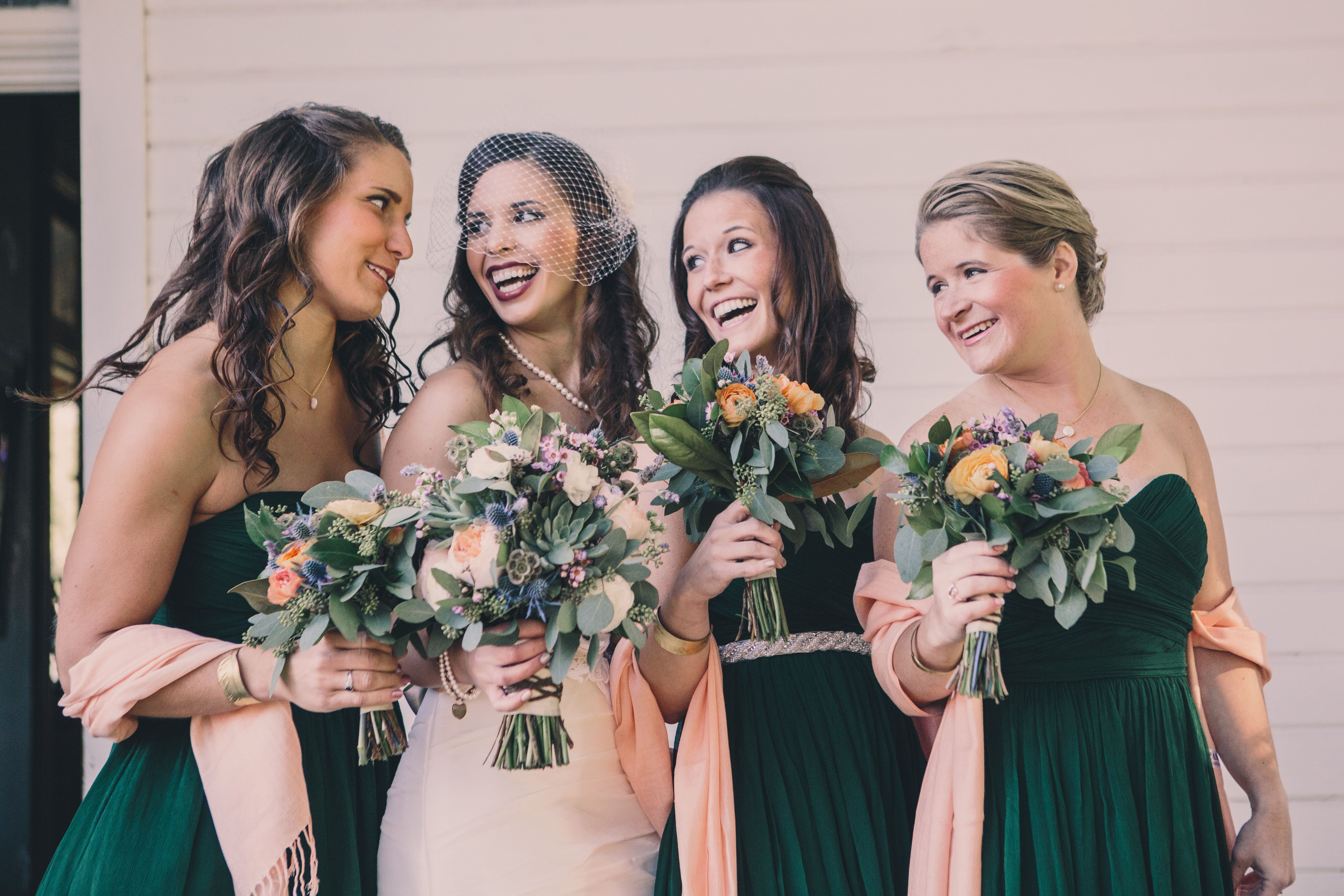 Peach and on sale green bridesmaid dresses