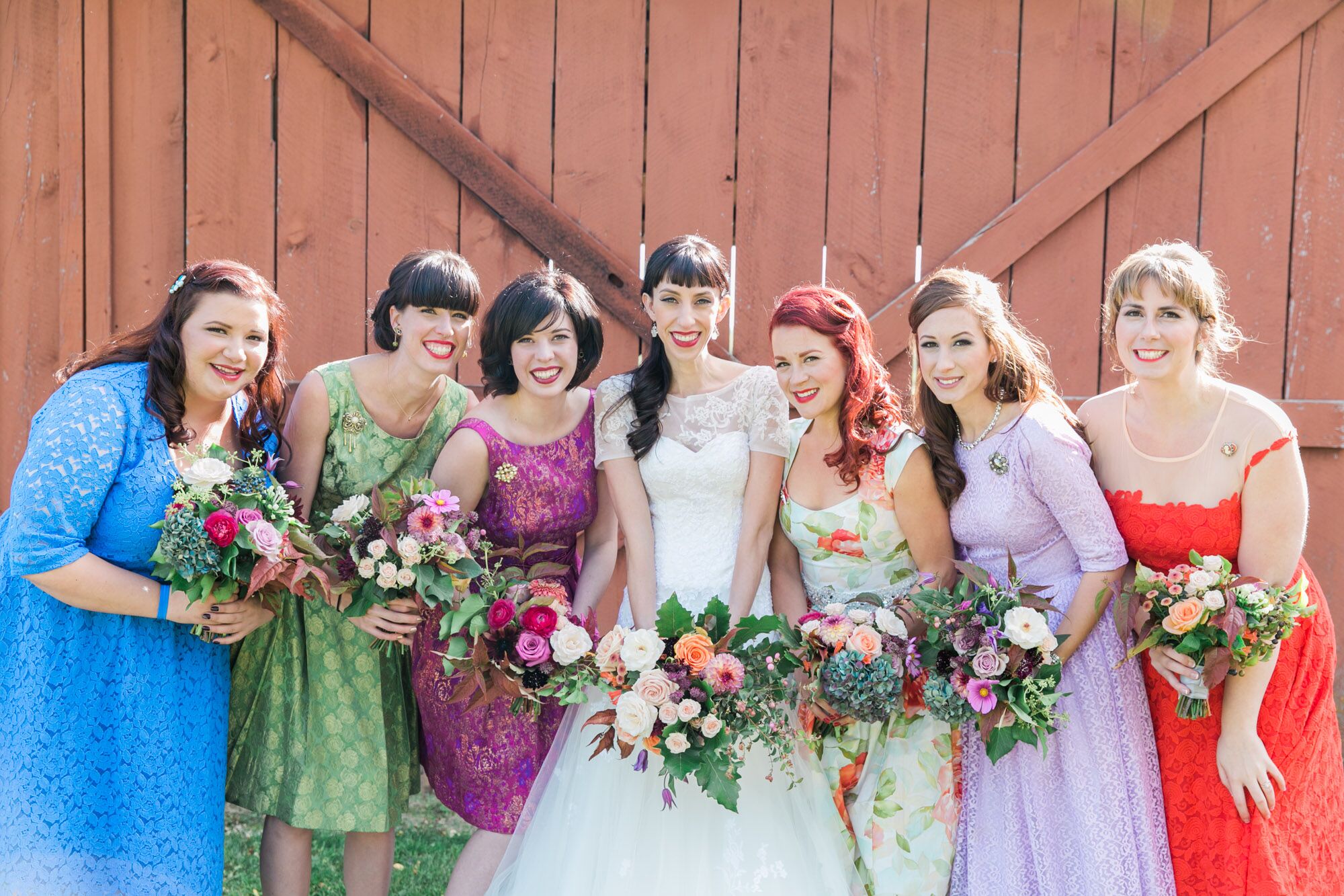 Vintage Inspired Mismatched Bridesmaid Dresses 