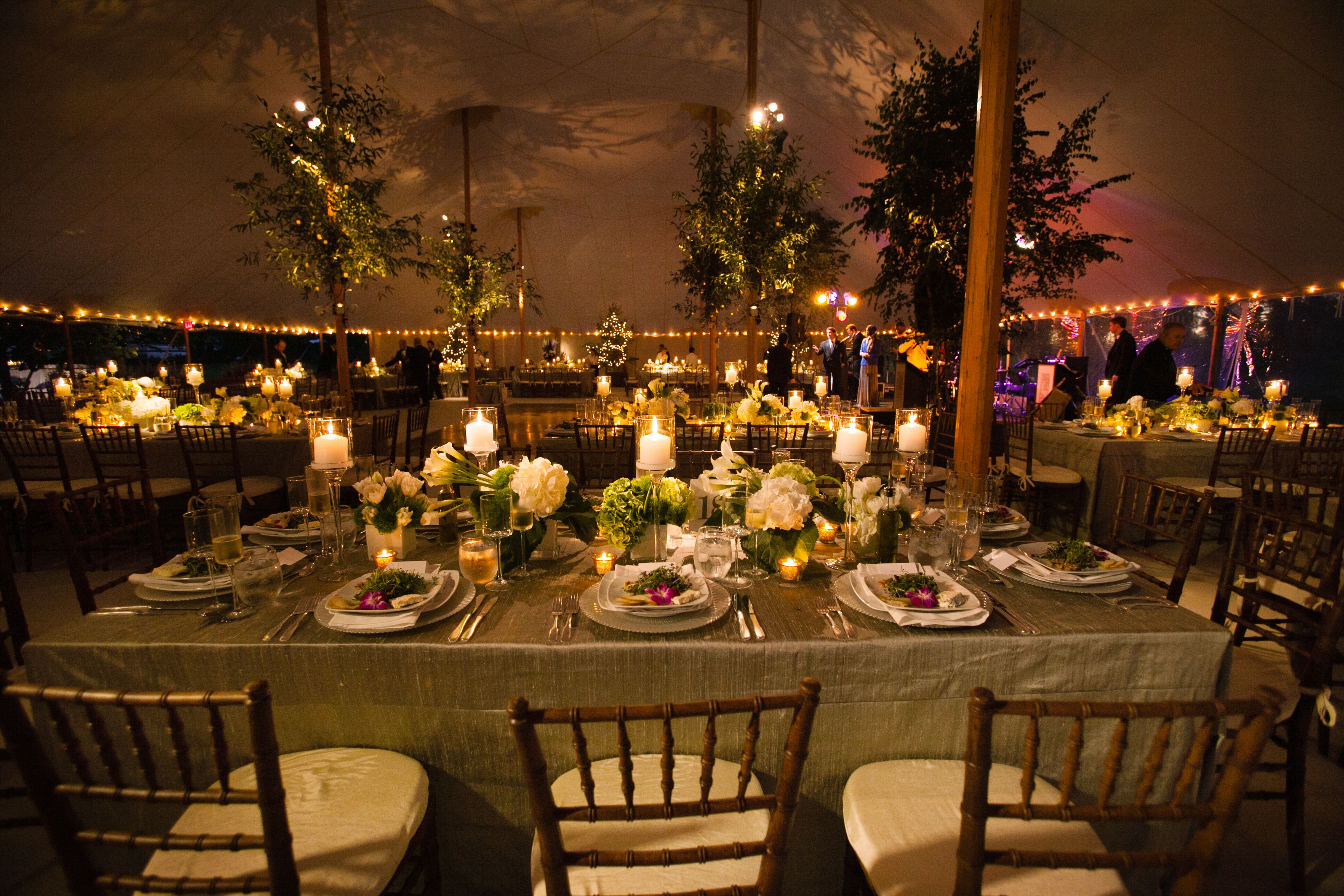 Romantic Backyard Reception Tent With Votives And Flowers