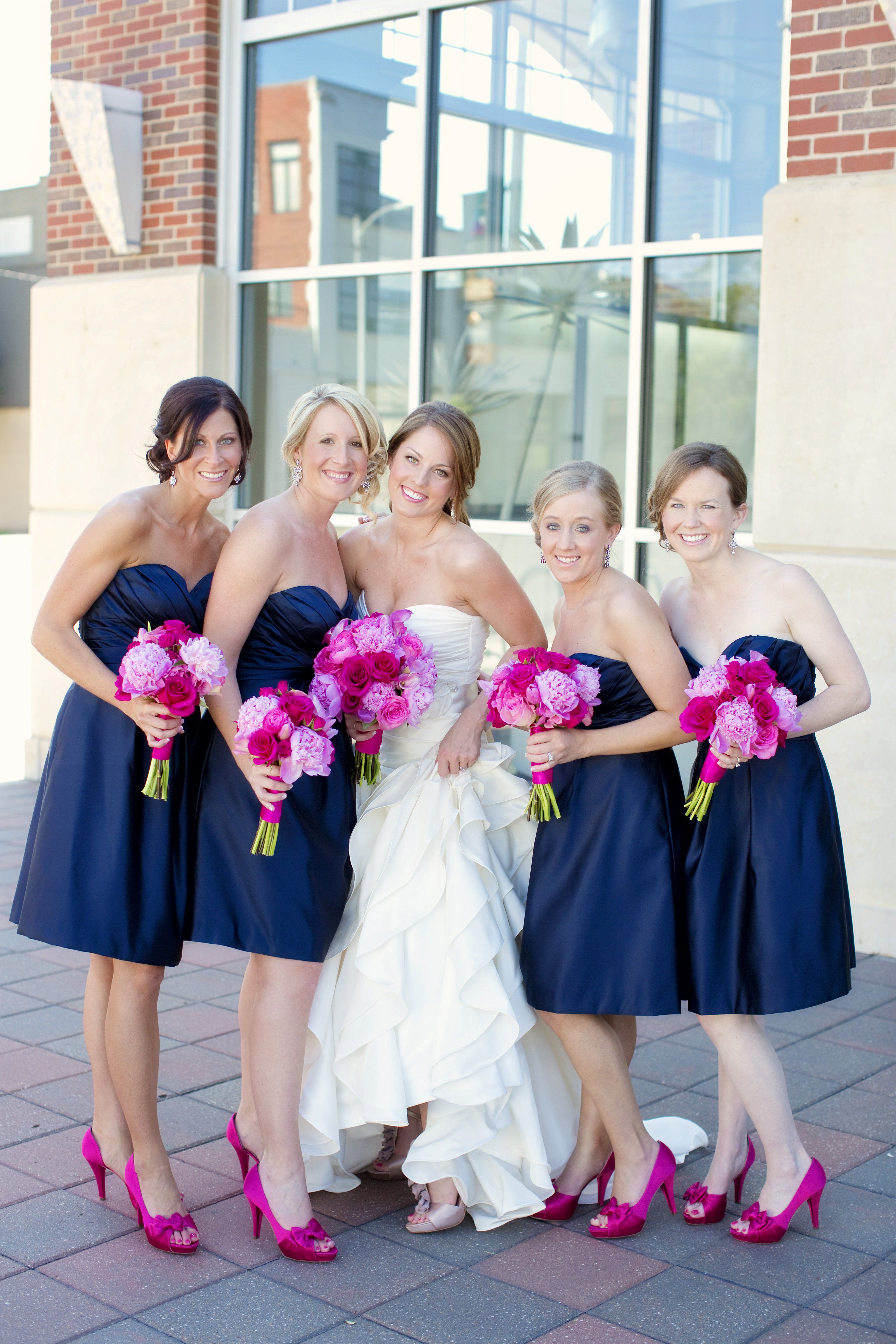 Navy blue and pink bridesmaid dresses sale