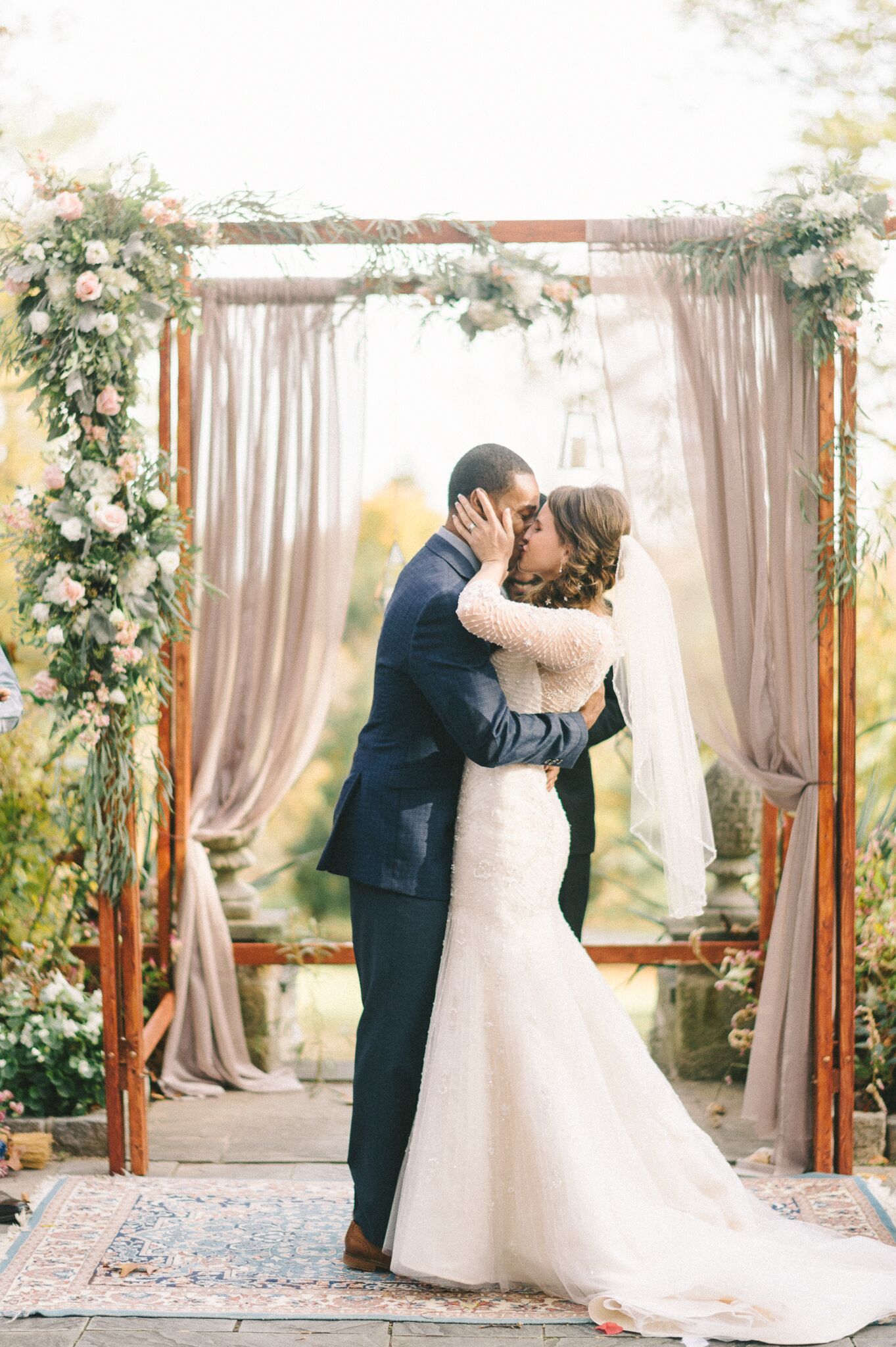 Romantic Garden Ceremony First Kiss