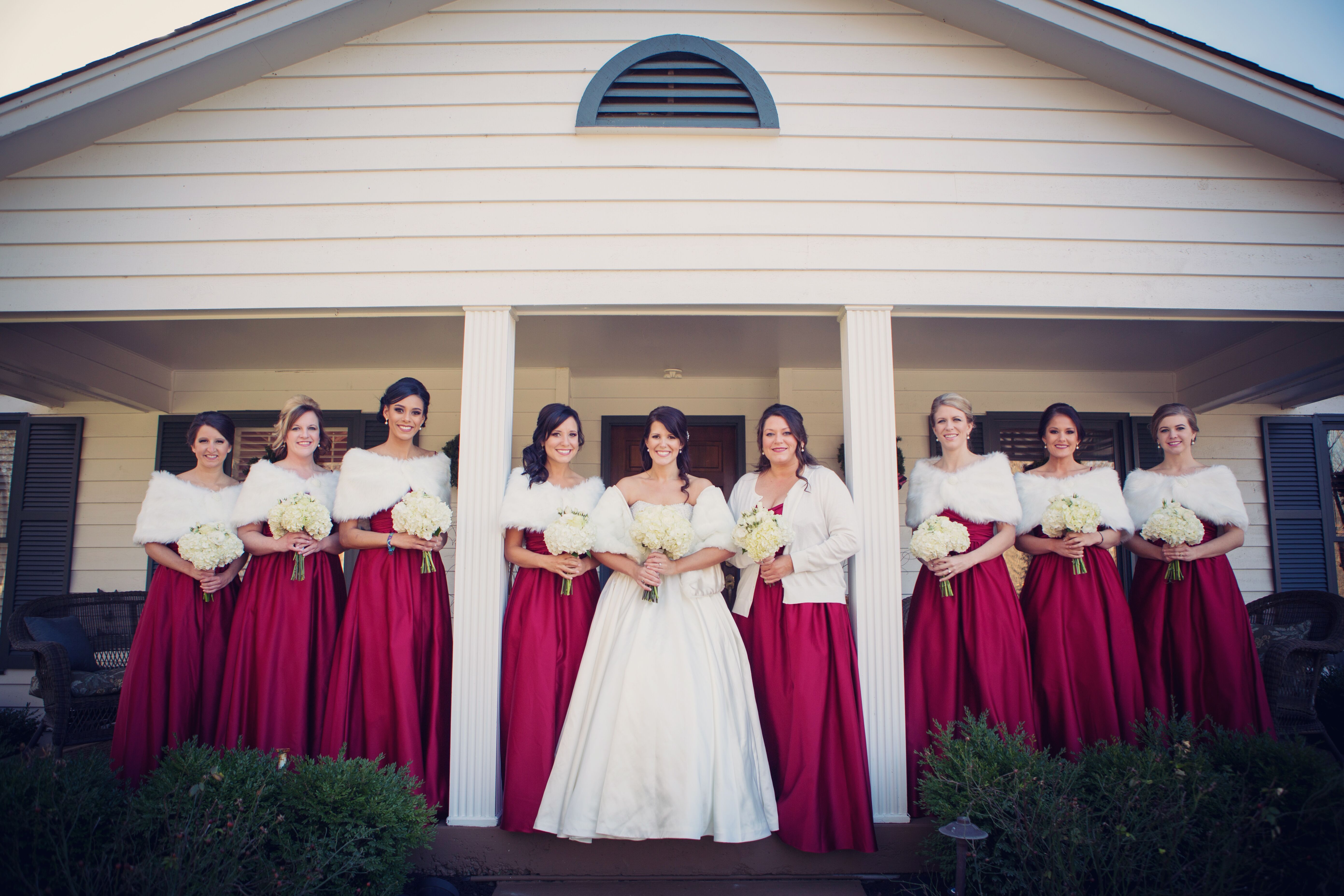 white and red bridesmaid dresses