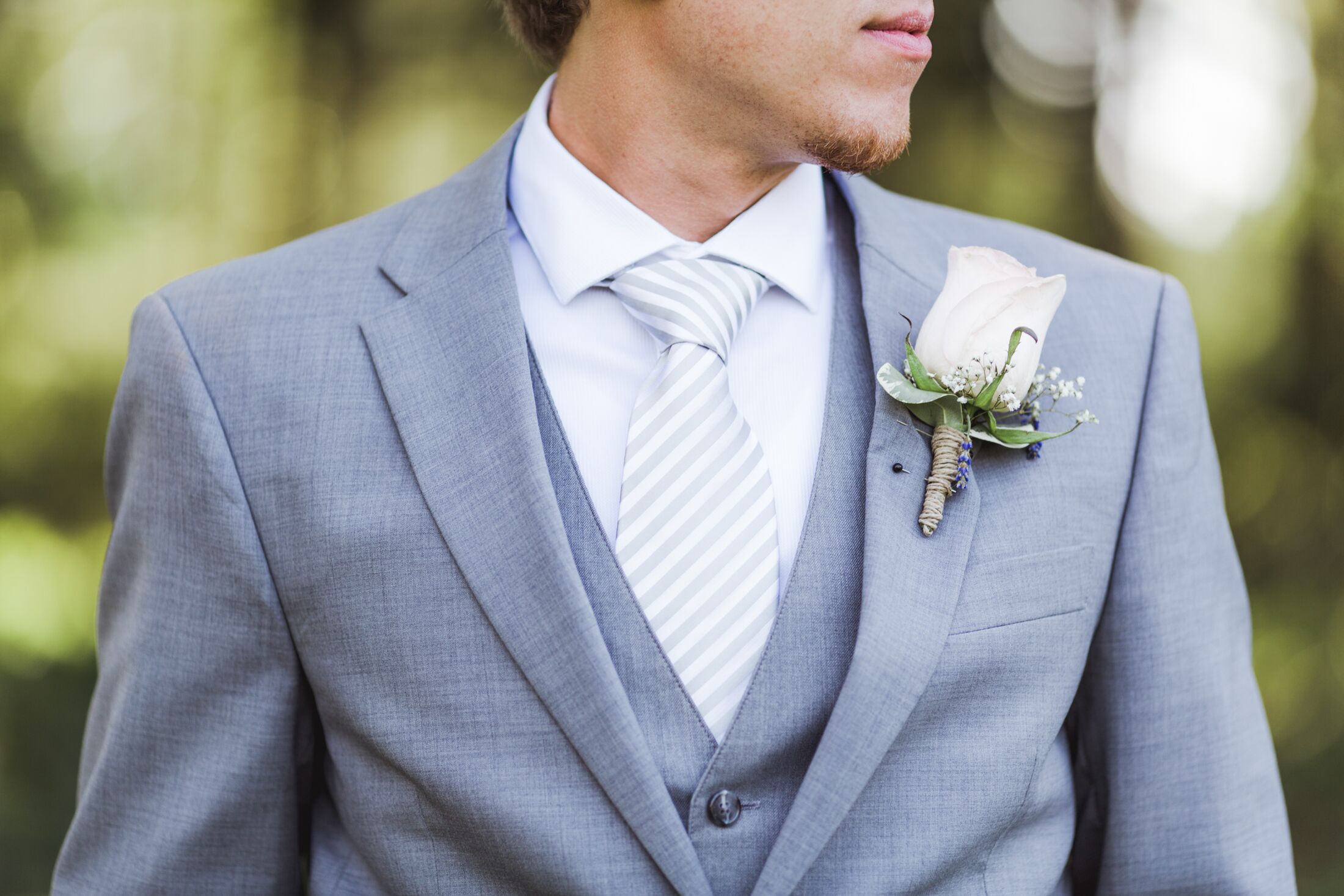 Gray Groom's Suit With Striped Tie