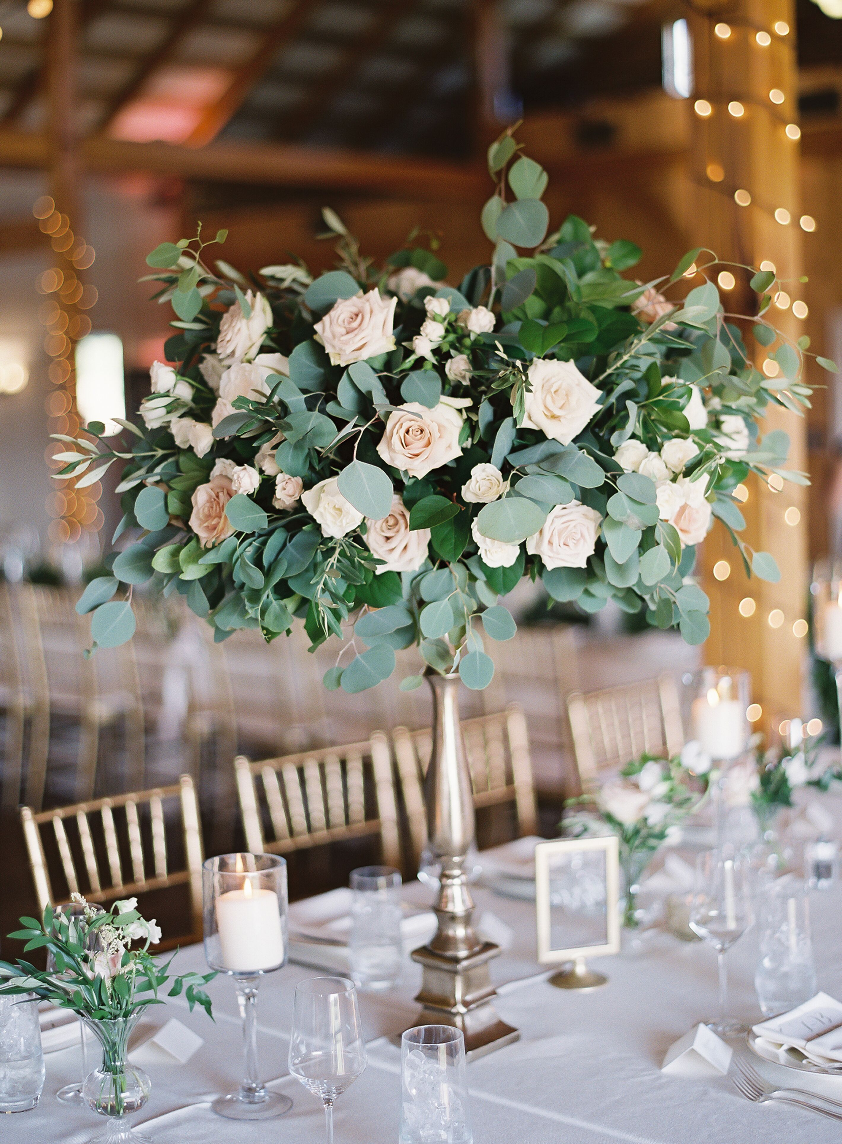 Tall Centerpiece with Roses and Eucalyptus