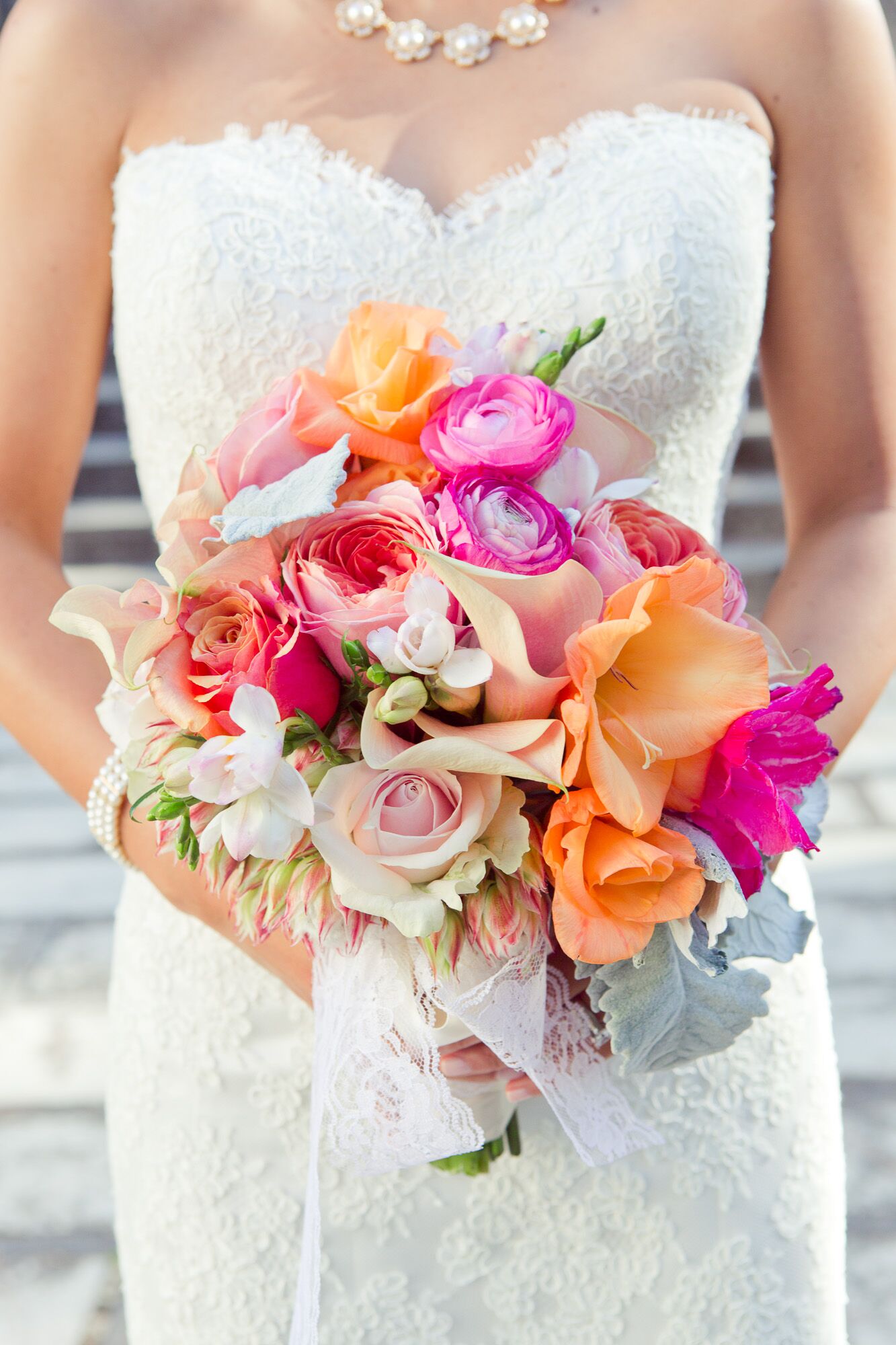 Pink And Orange Bridal Bouquet