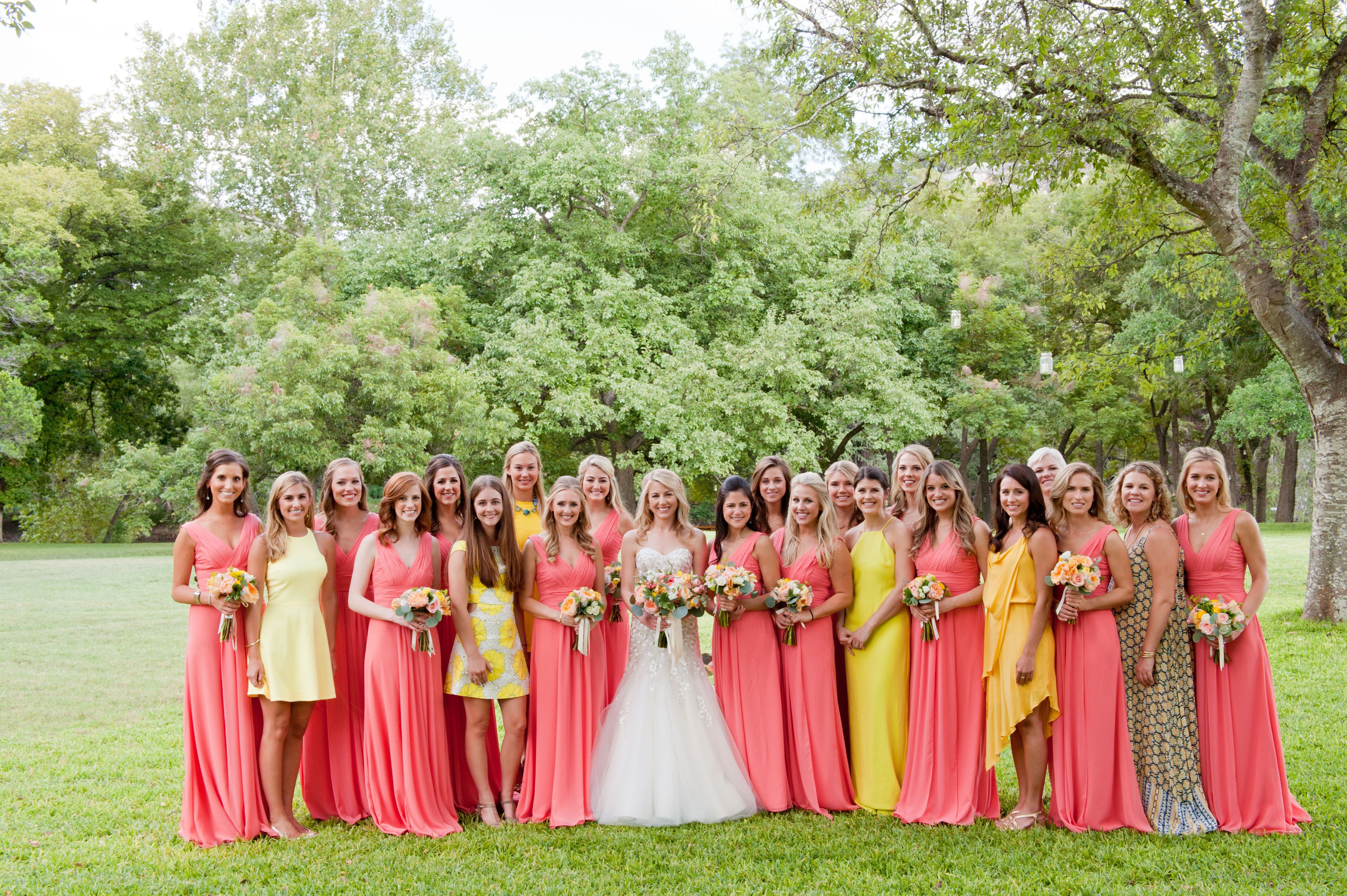 pink and yellow bridesmaid dresses