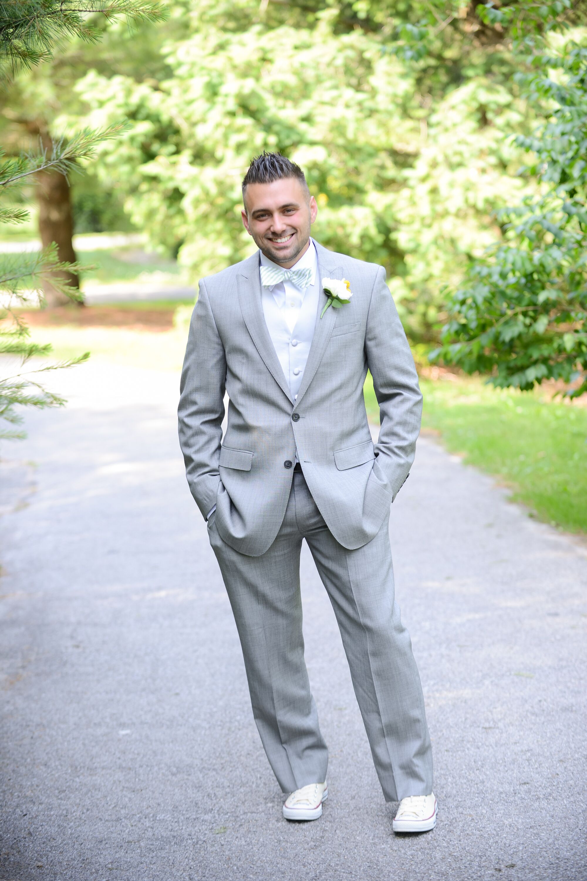 Gray Tuxedo With Blue Tie