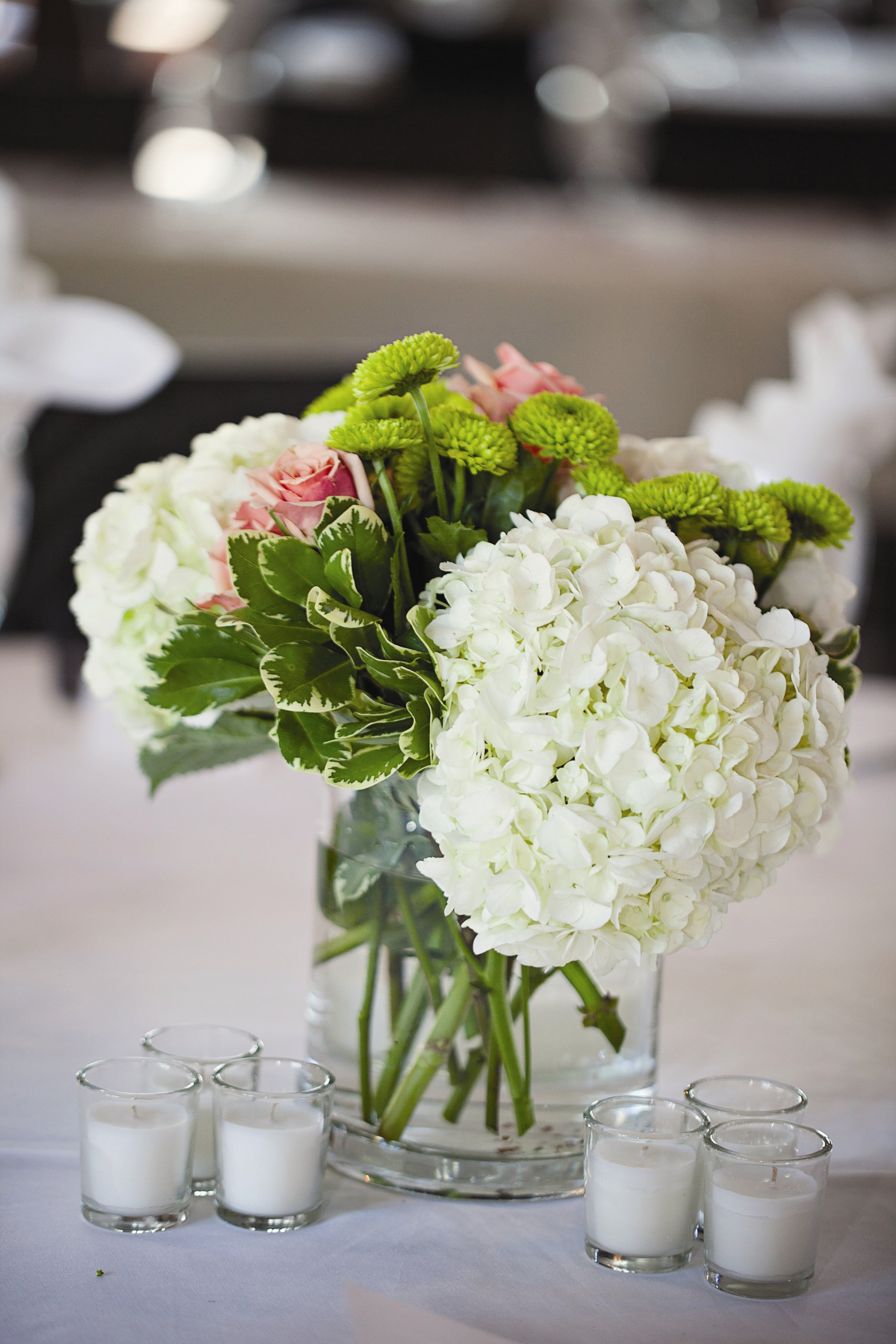 Hydrangea and Candle Centerpieces