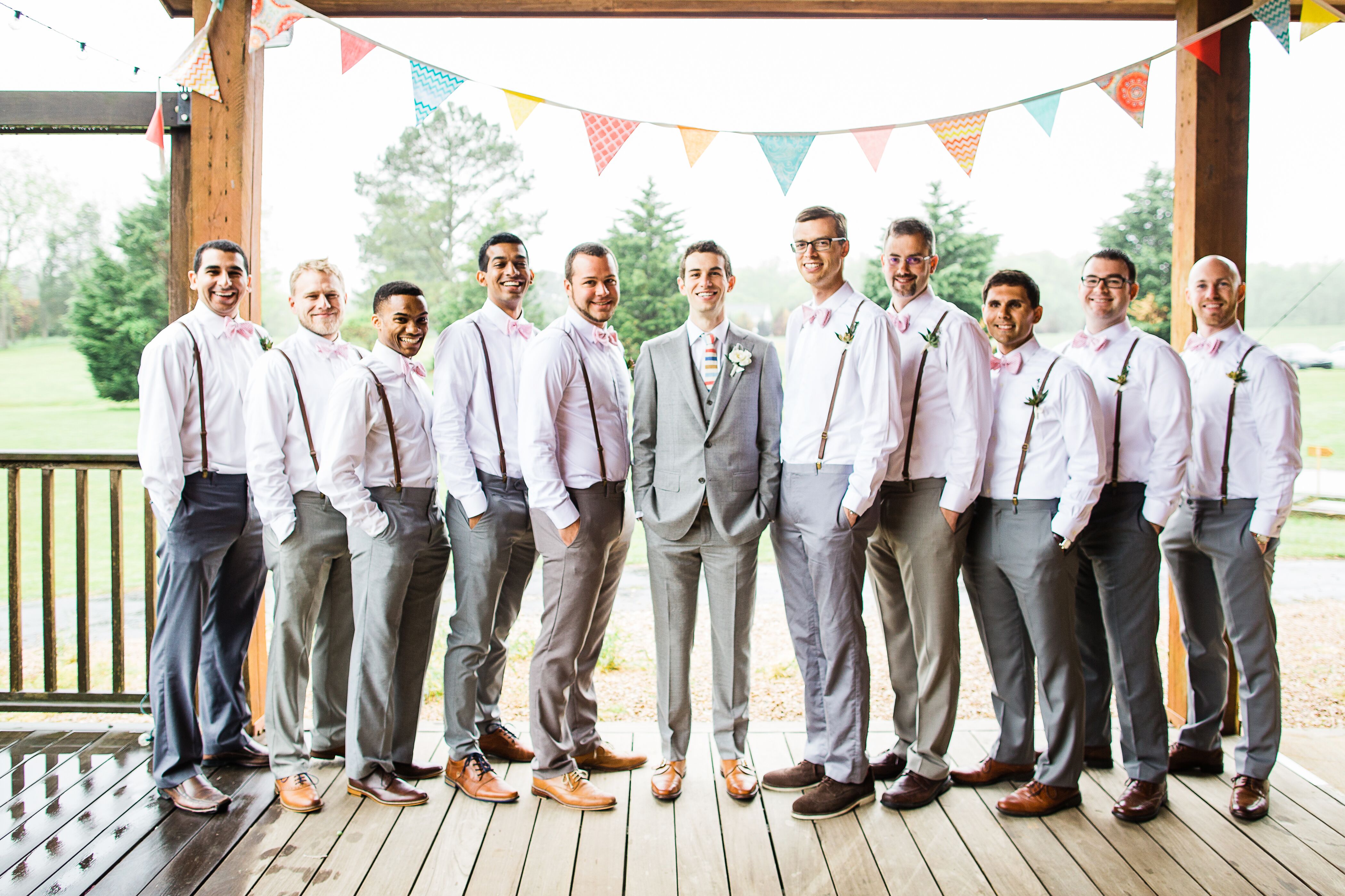 Gray Pants, Leather Suspenders Groomsmen Attire