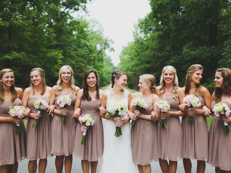 Matching mauve bridesmaid dresses