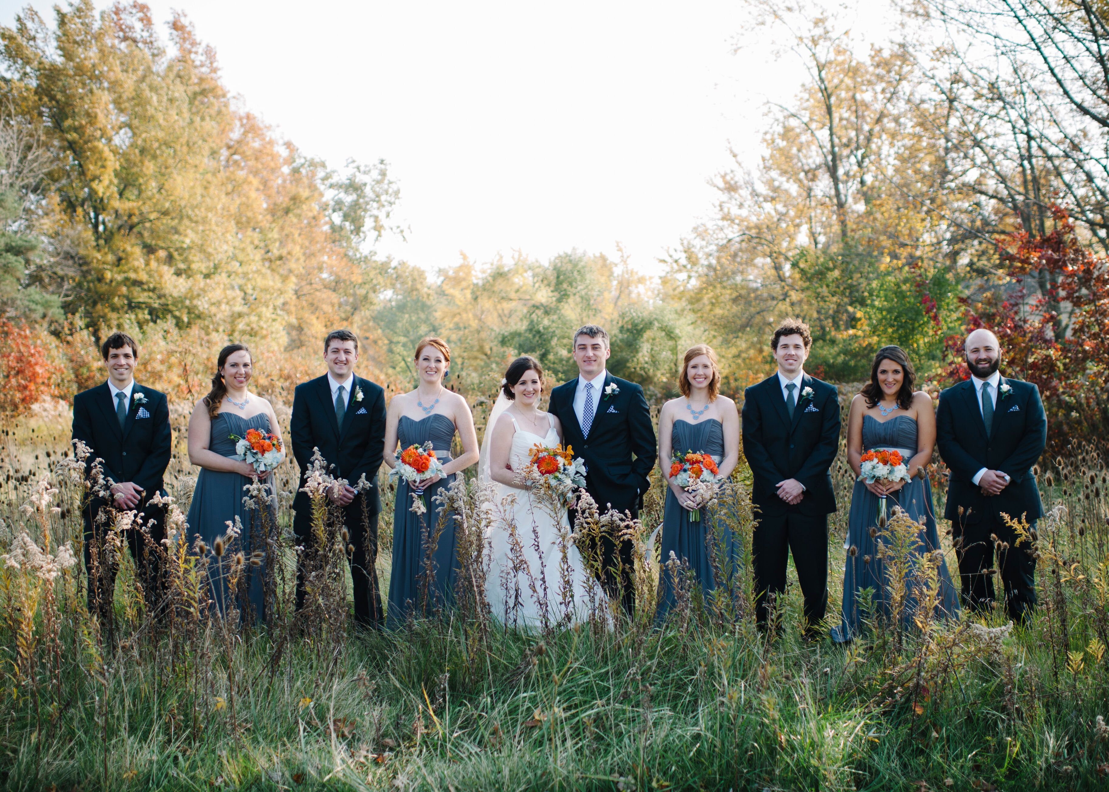 Bridal Party in Burnt Orange and Dusty Blue