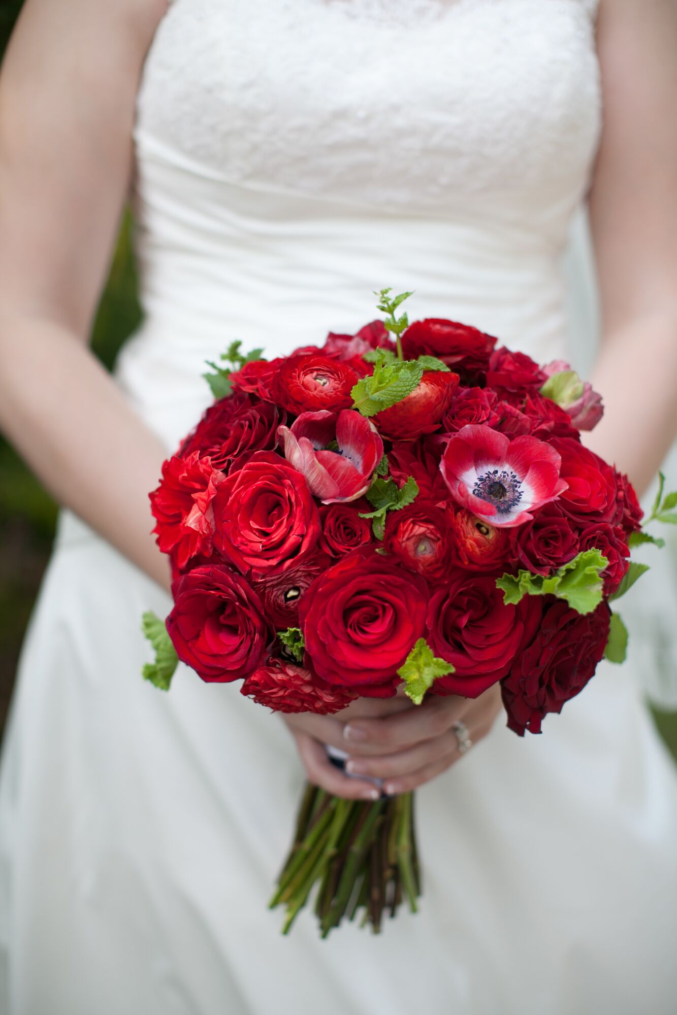 Red Rose, Anemone, Ranunculus Bridal Bouquet