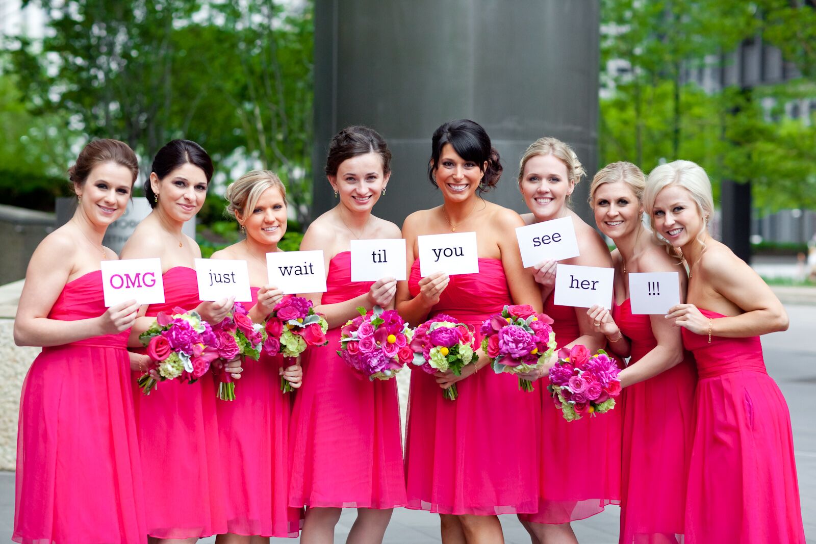 bright pink bridesmaid dresses