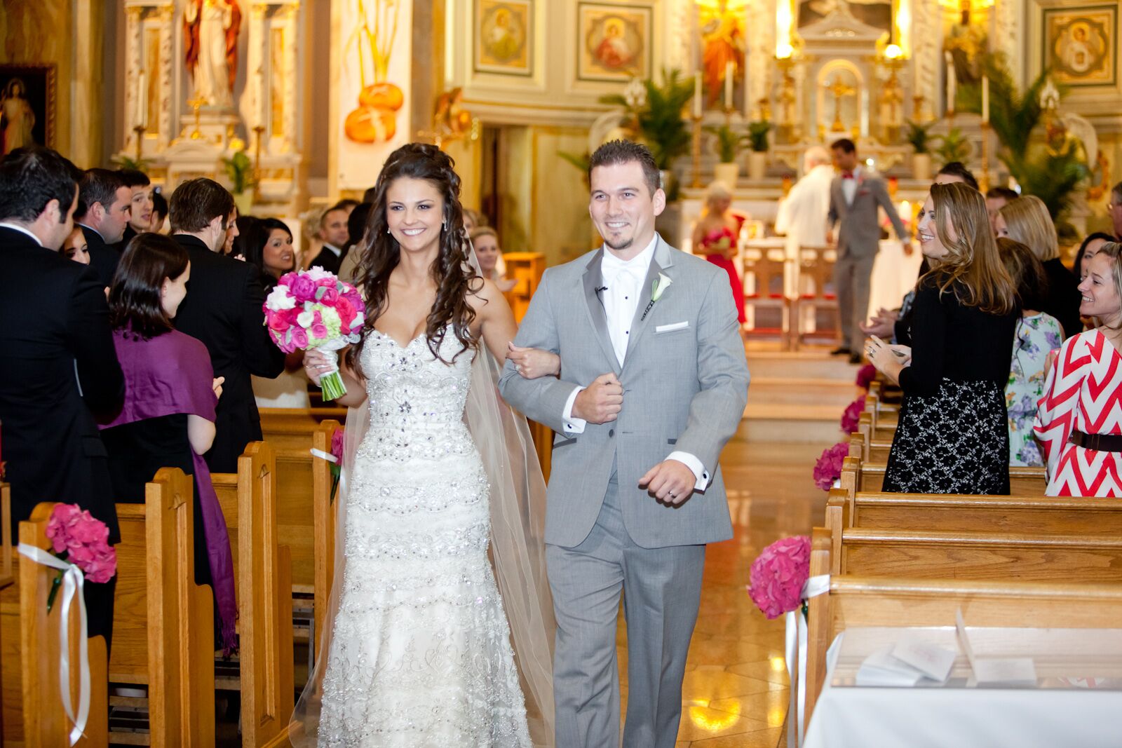 Bride and Groom Leave St. Hyacinth Basilica Church Ceremony