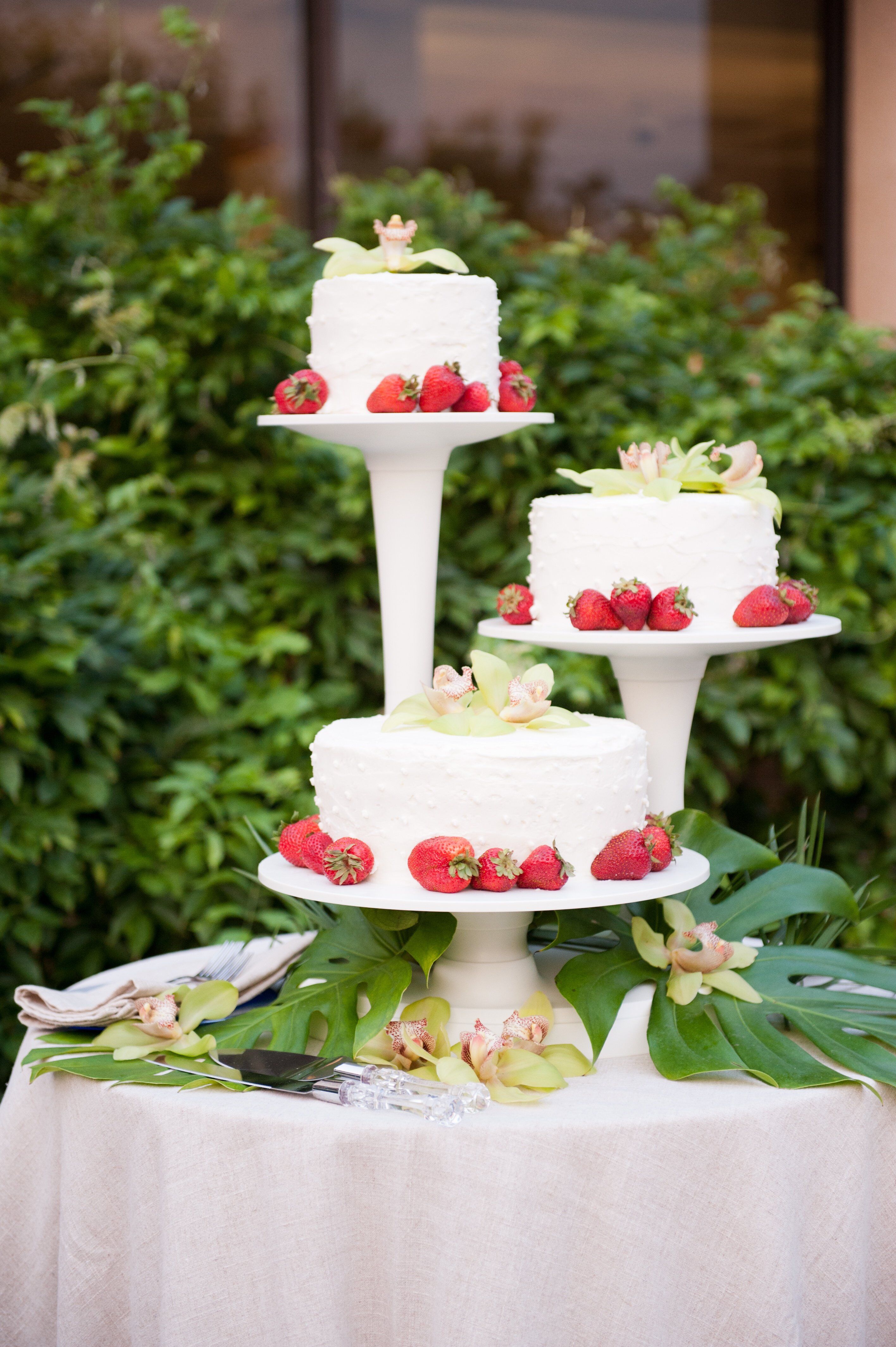  Buttercream  Wedding  Cakes  with Strawberries and Orchids 