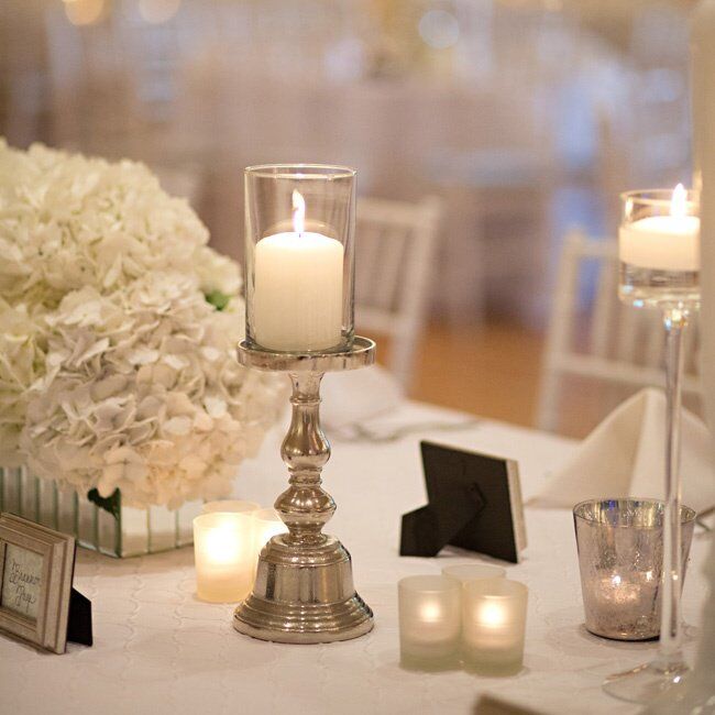 Silver and White Candle Centerpieces