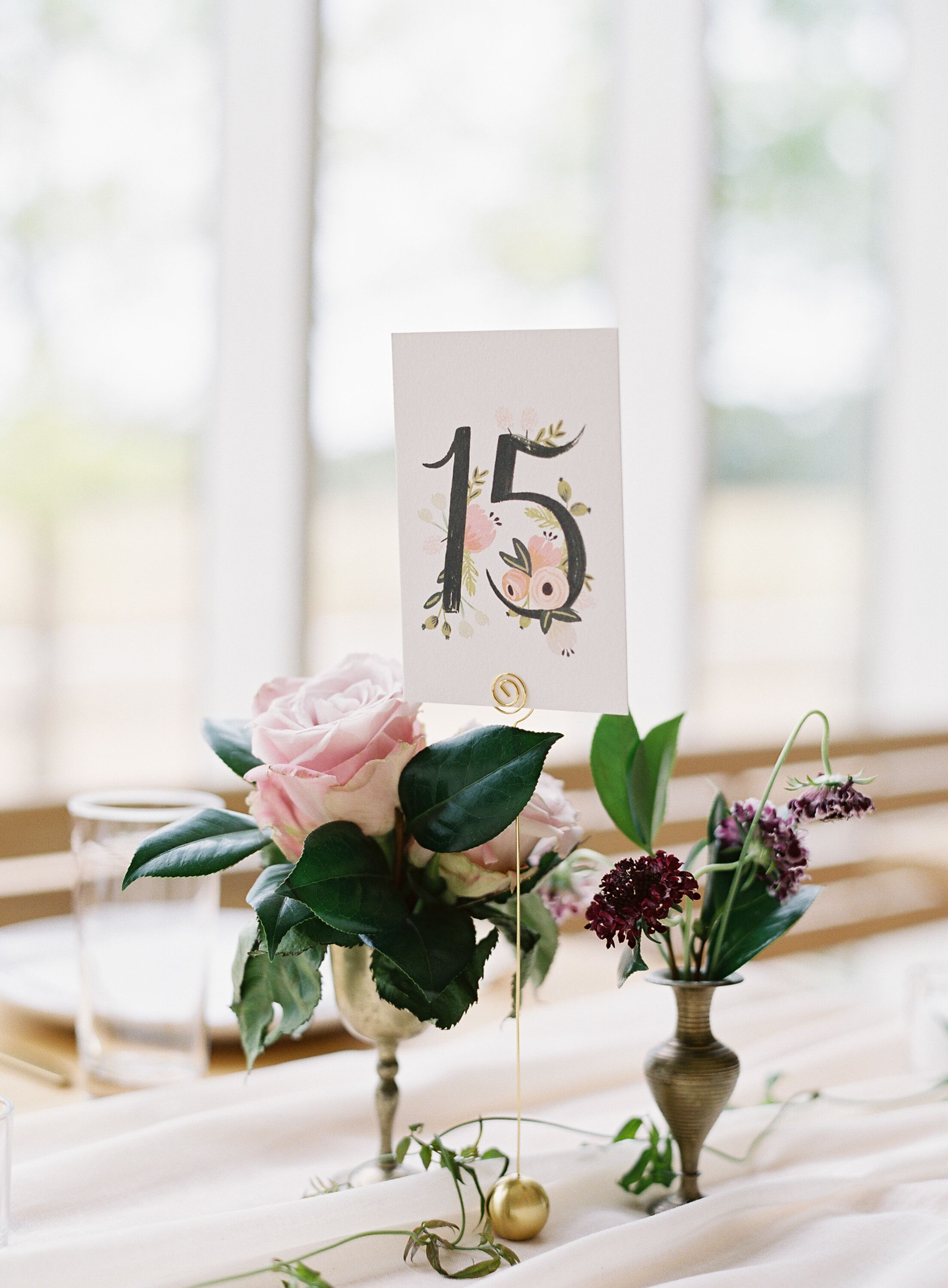 Floral Table Number Tucked Into Flowers