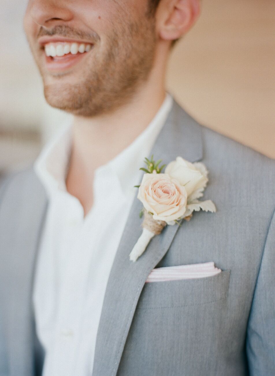 Blush Rose Burlap Tied Groom Boutonniere