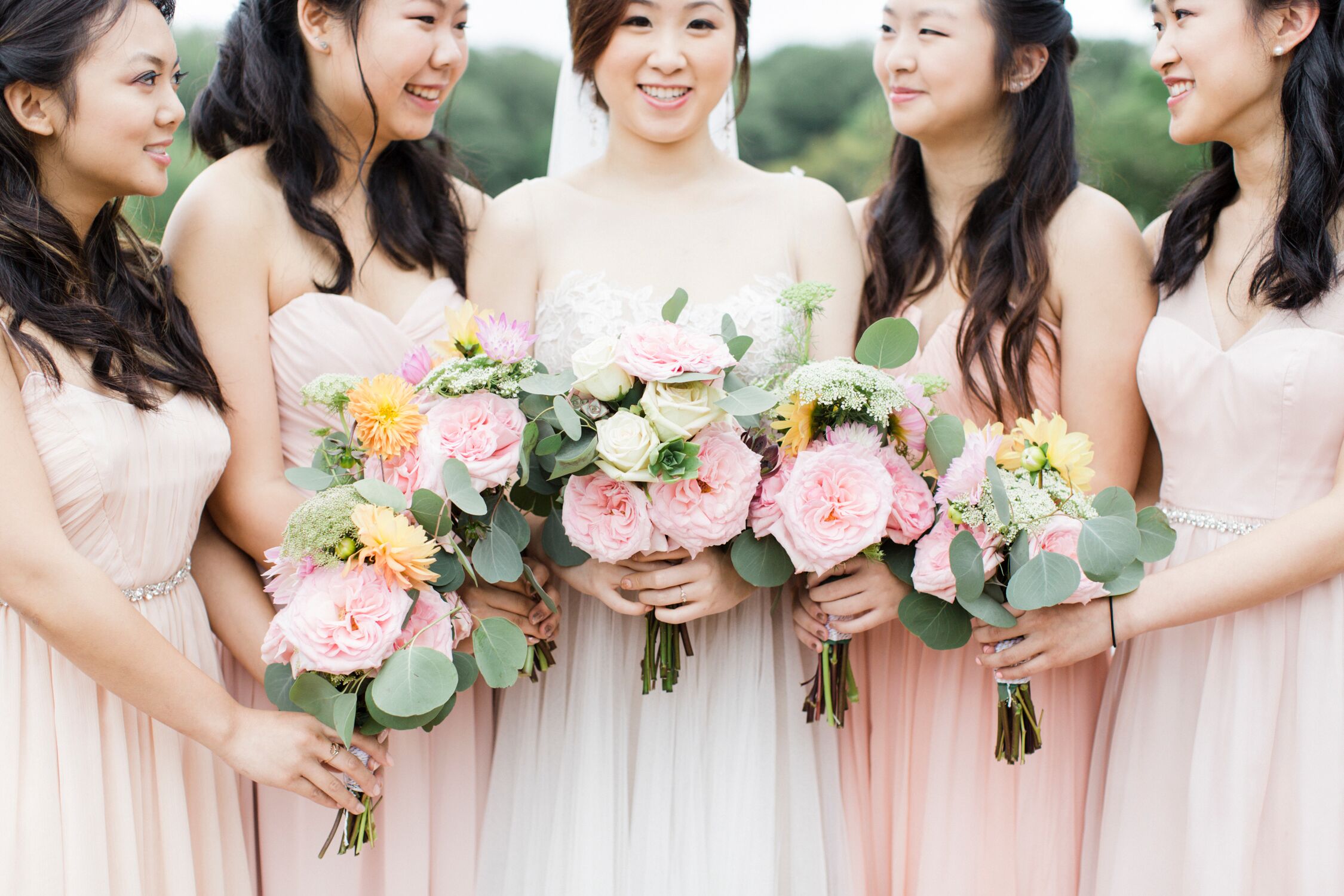 Garden Rose and Dahlia Bridesmaid Bouquets