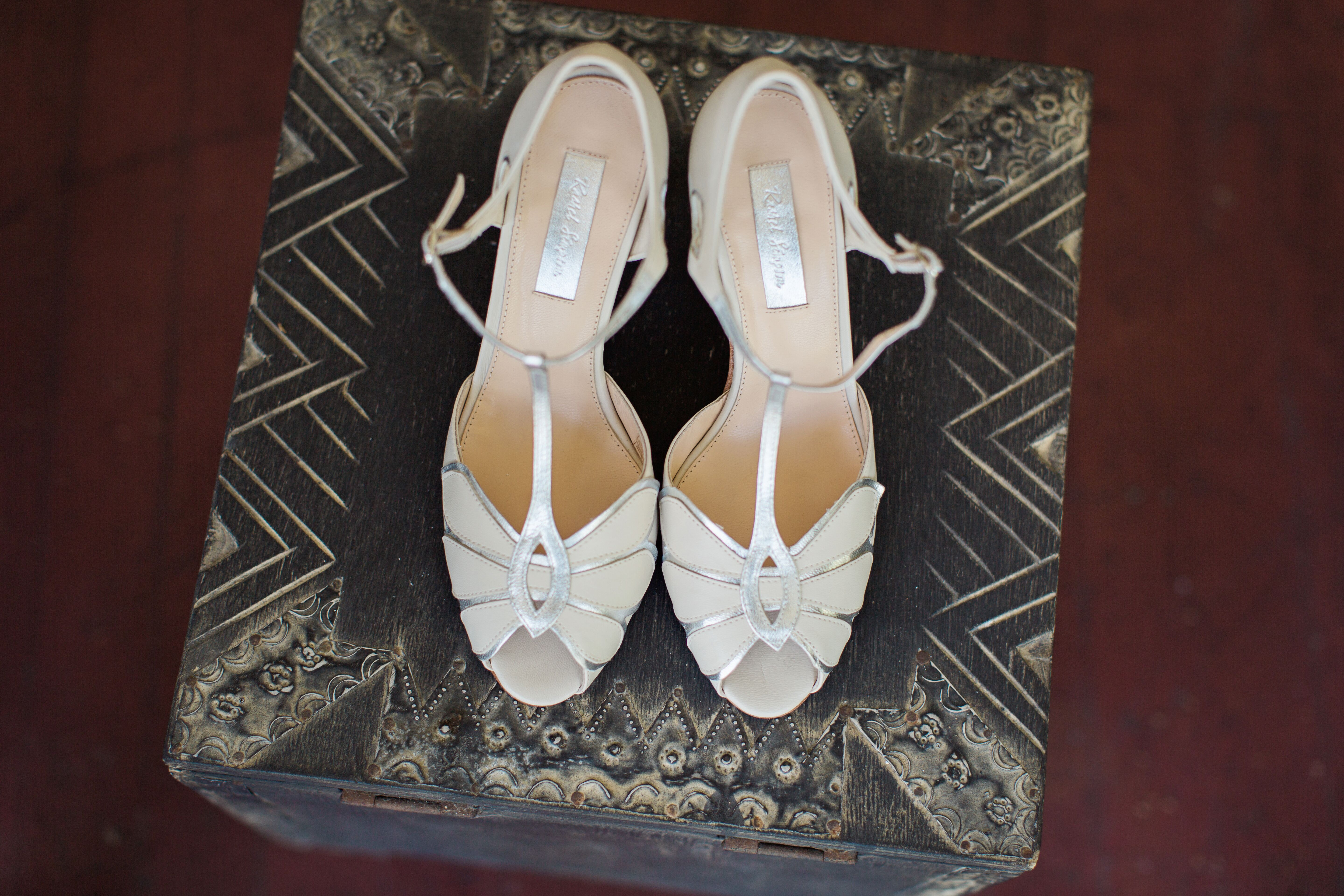 Vintage Silver and Ivory T Strap Wedding Shoes