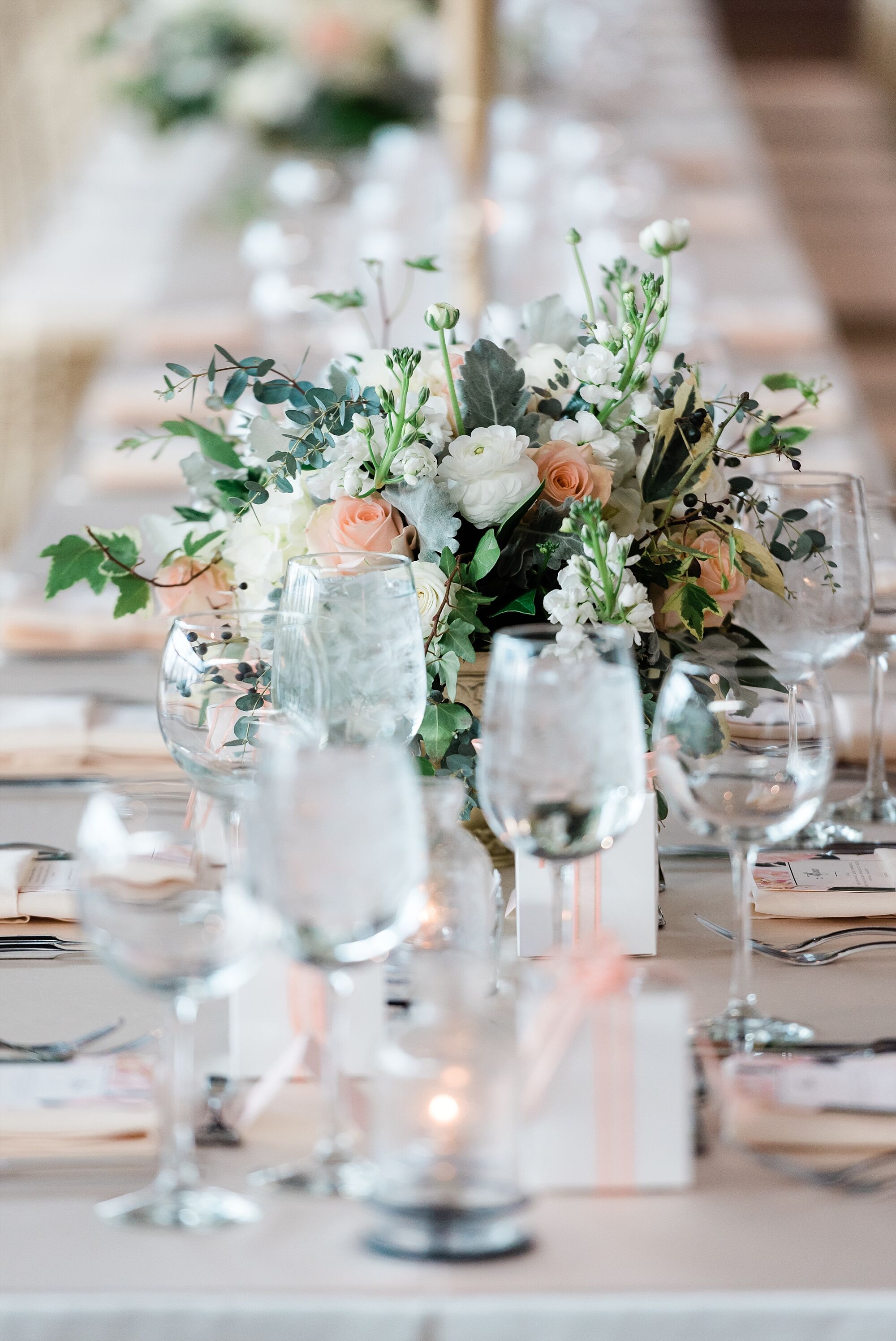 Rose, Eucalyptus And Ranunculus Centerpiece