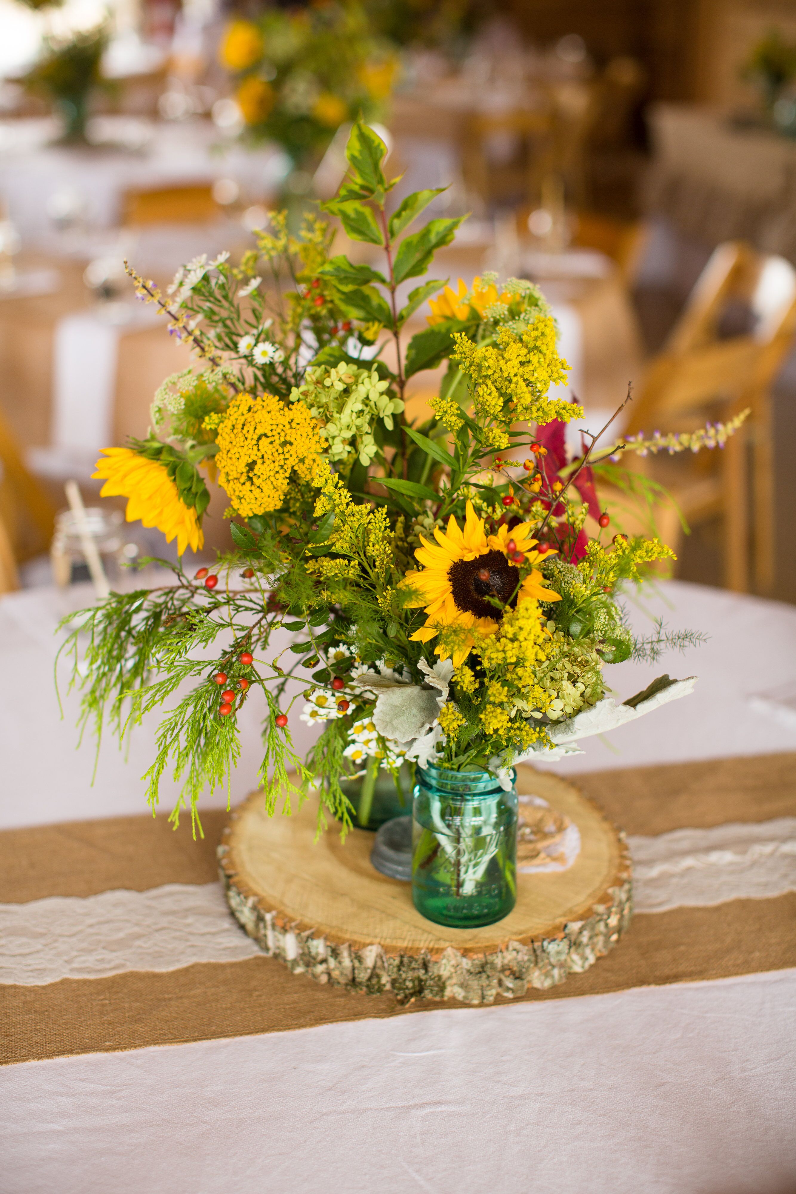 Sunflower and Greenery Centerpieces