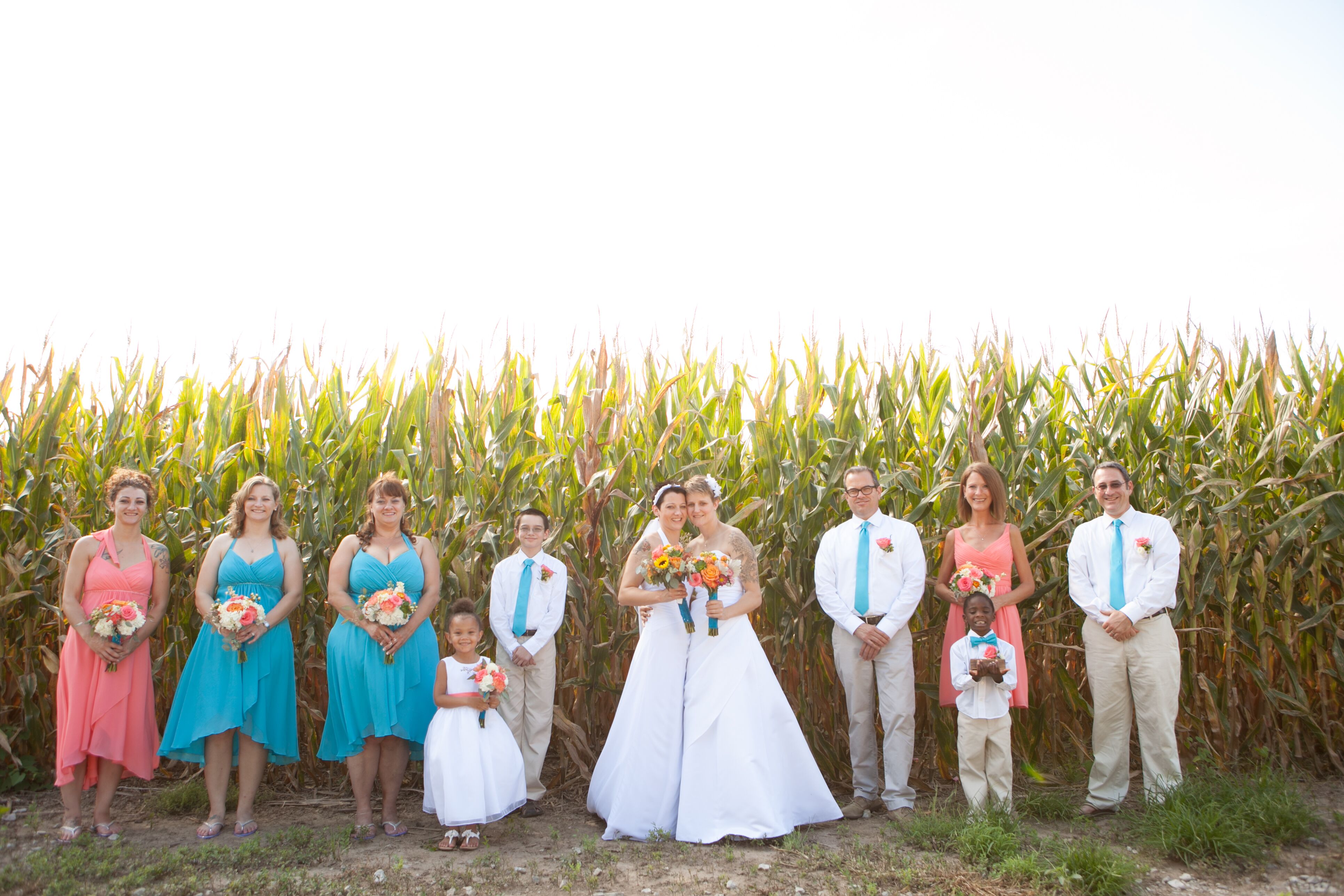 Coral and Malibu  Blue  Wedding  Party