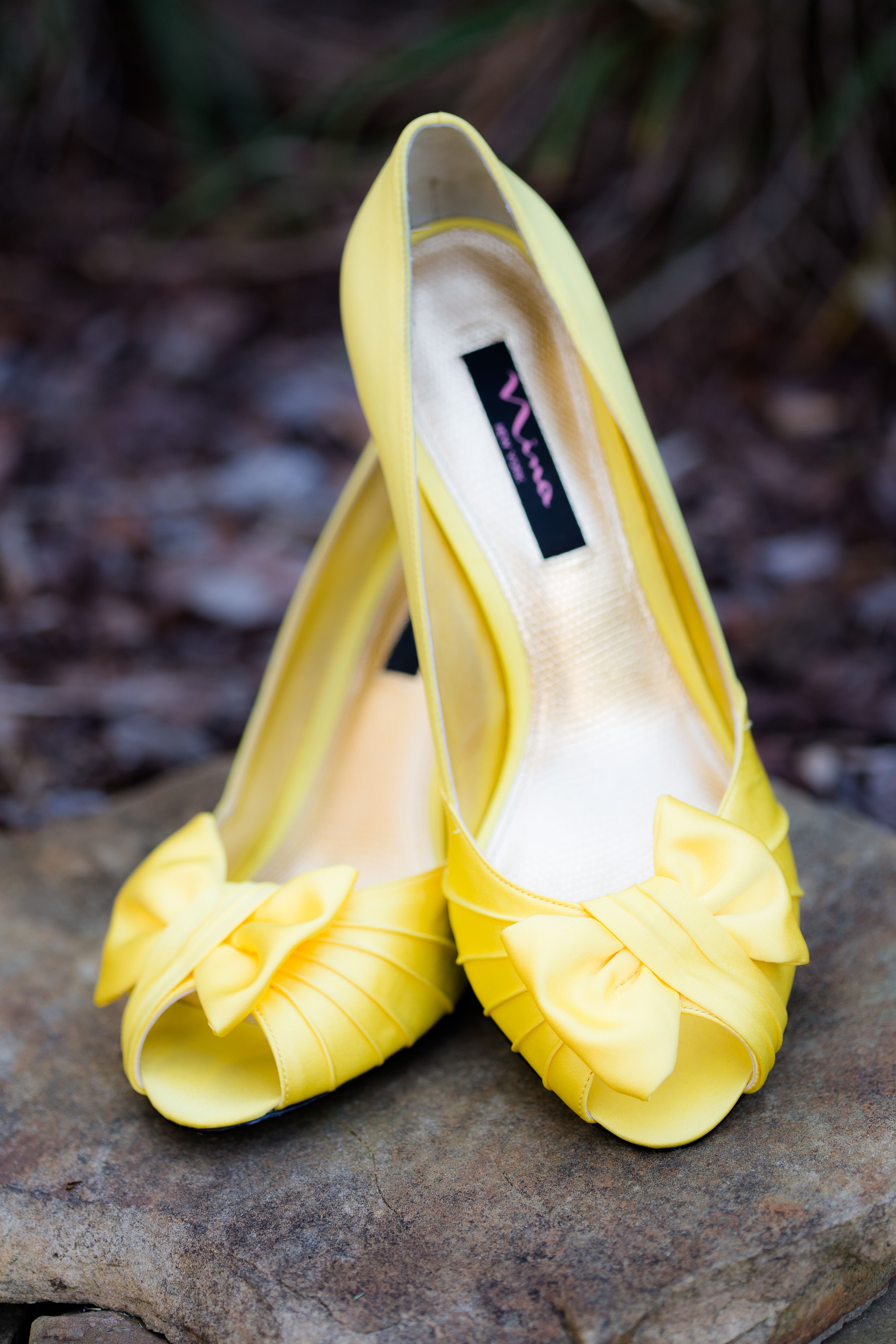 Yellow Wedding Shoes With Bow Accents