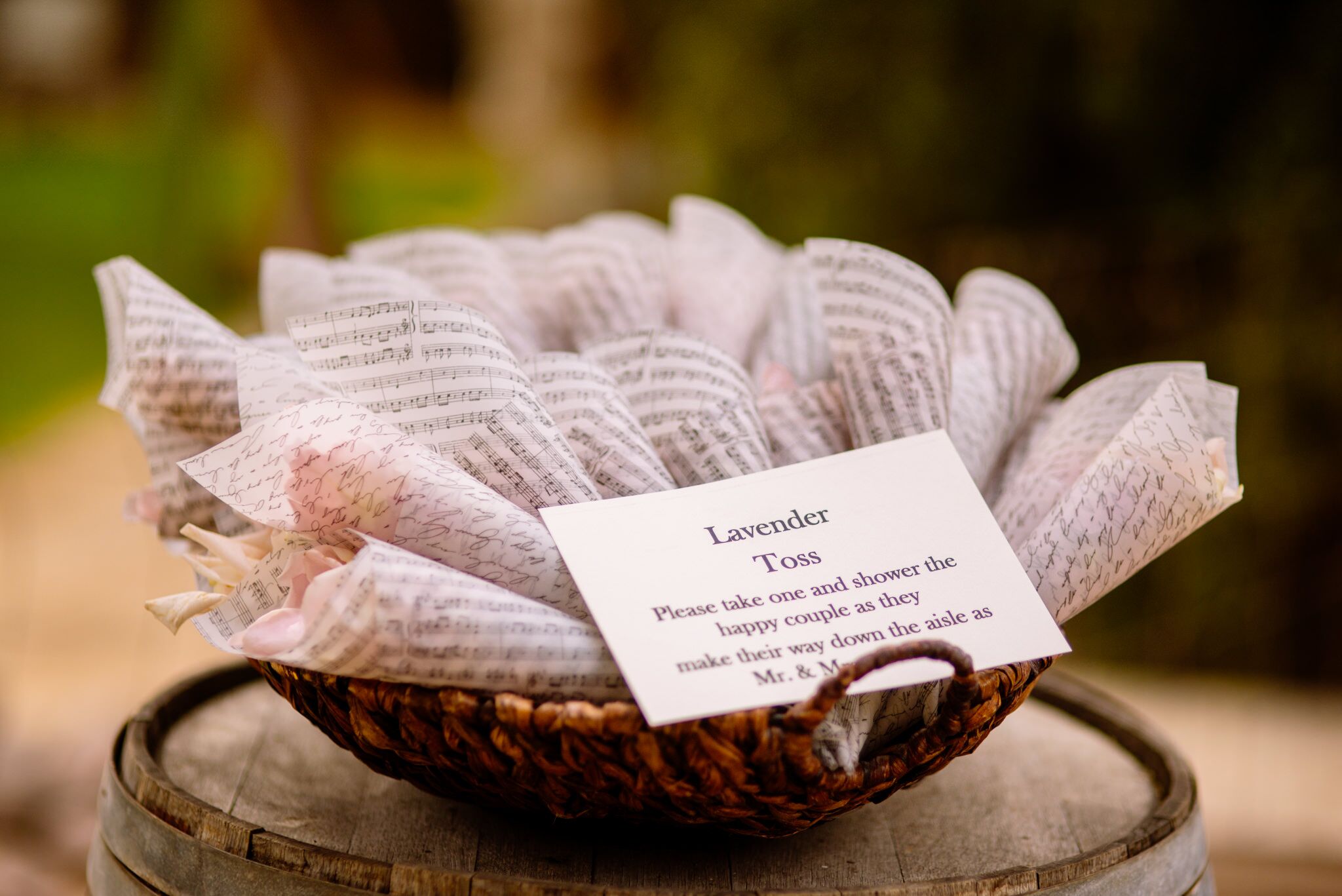 Tossing Lavender Wrapped in Music Sheets for Ceremony Ending