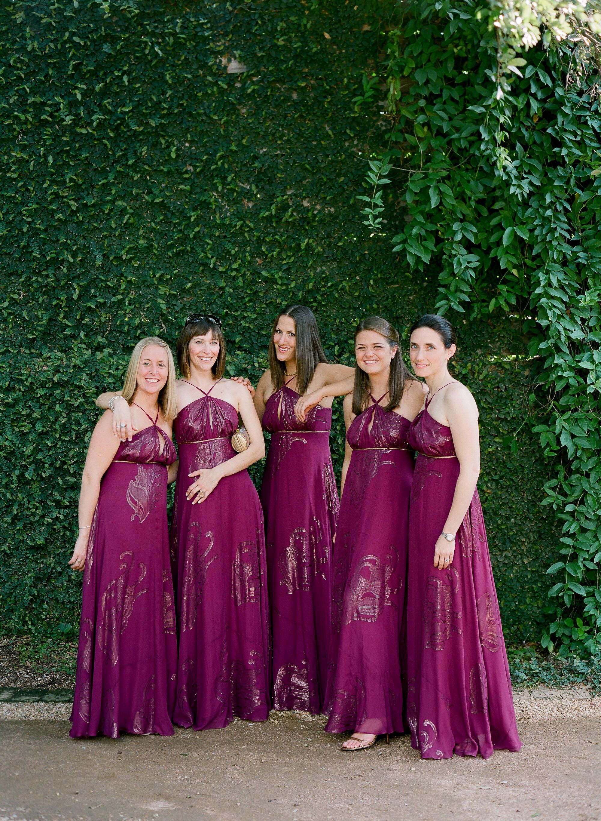 Magenta and Gold Bridesmaid Dresses 