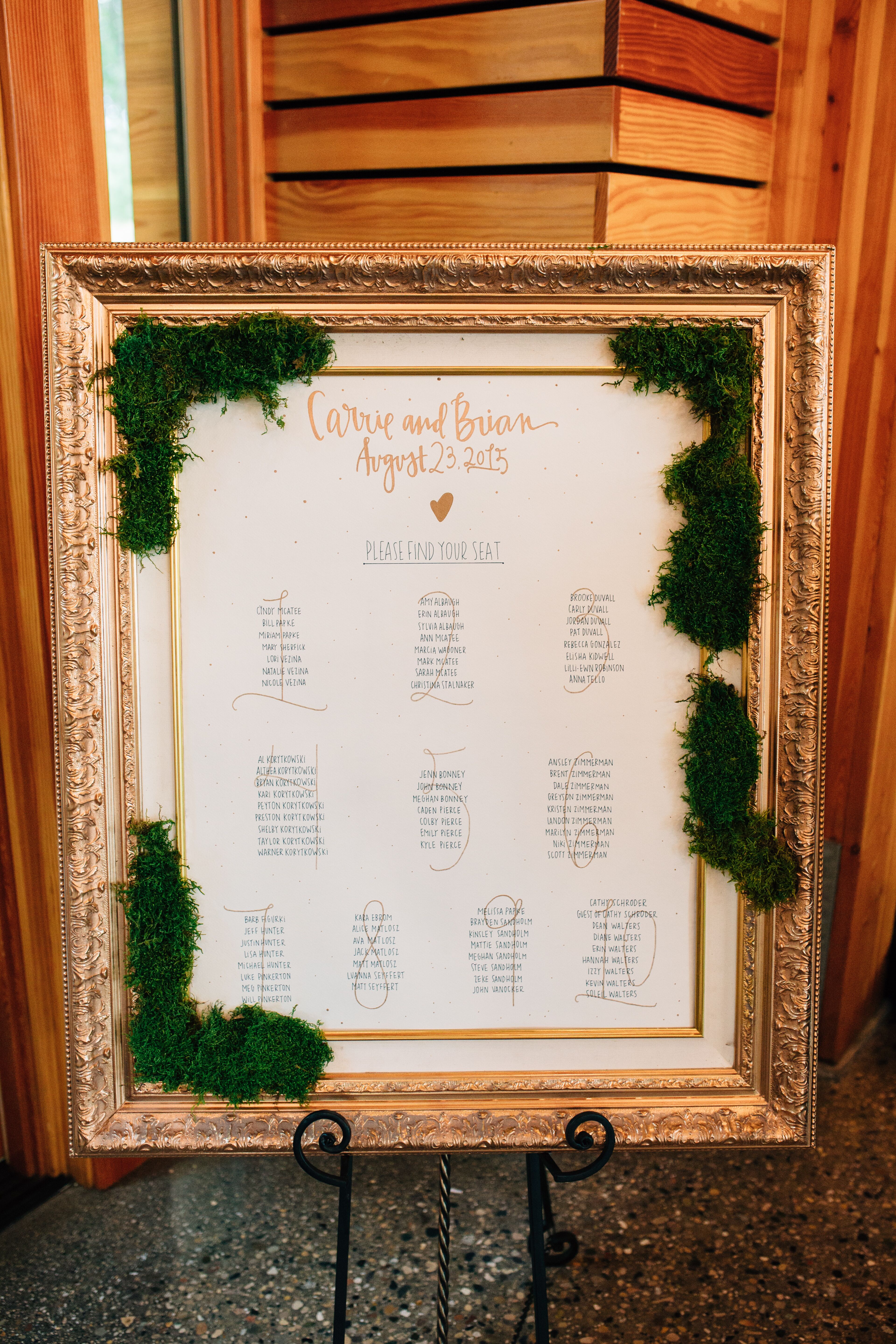 Gold and MossFramed Seating Chart