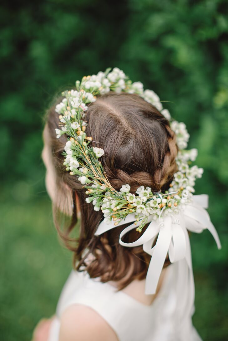 Flower Girl Flower Crown With White Ribbon 0293