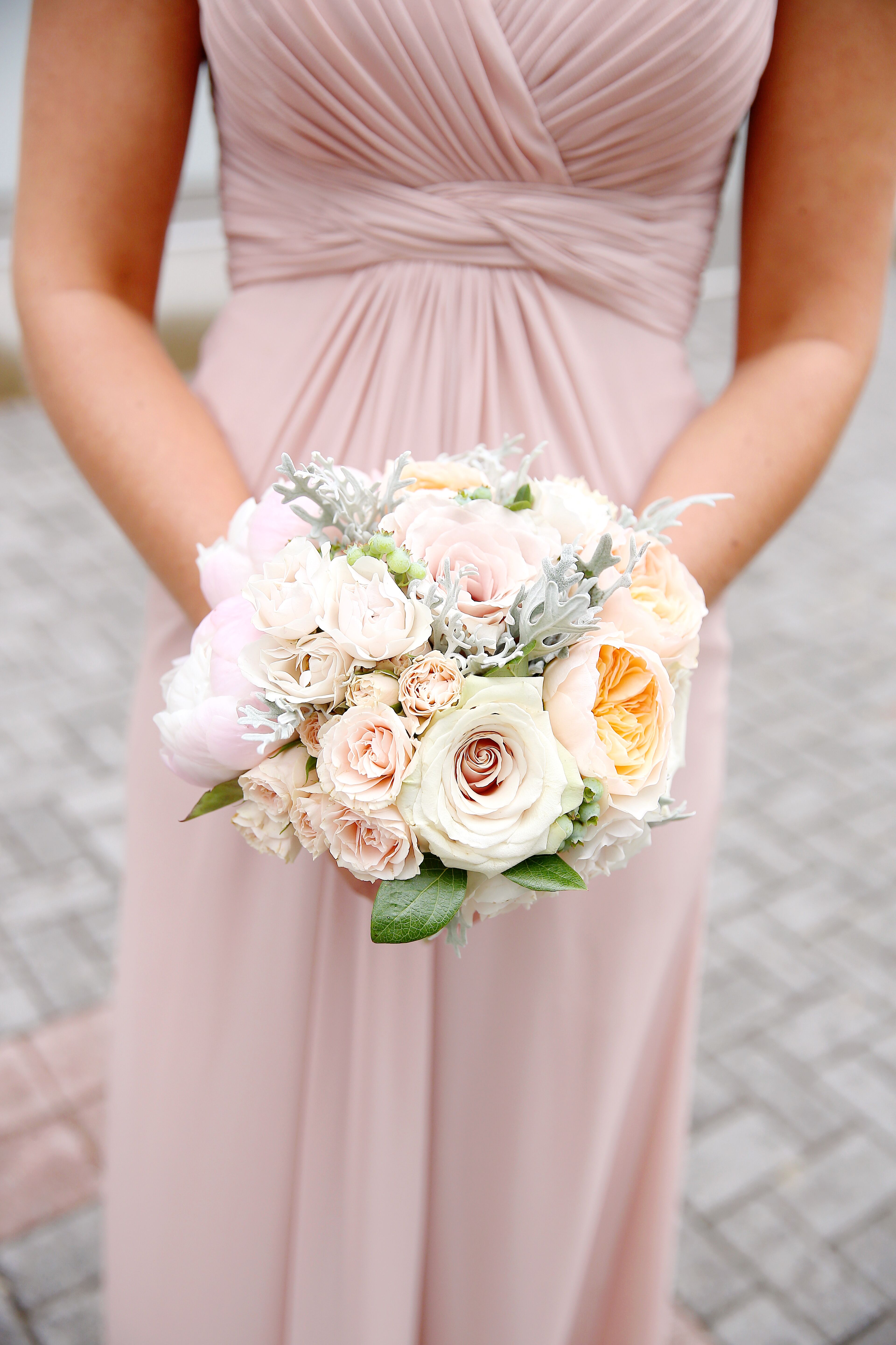 Blush Bridesmaid Dress And Bouquet 9006