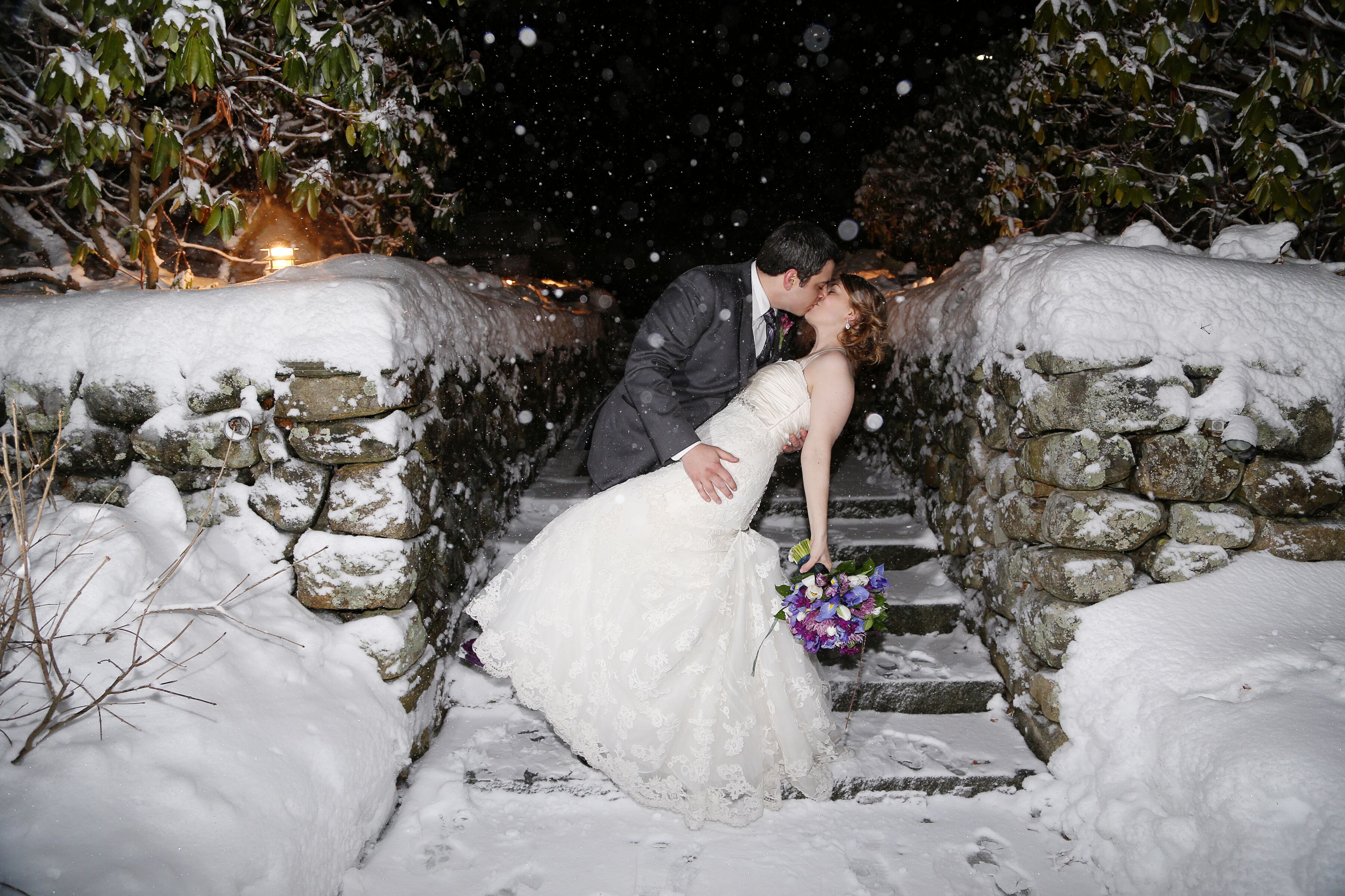 Bride And Groom In Snow At Ipswich Country Club