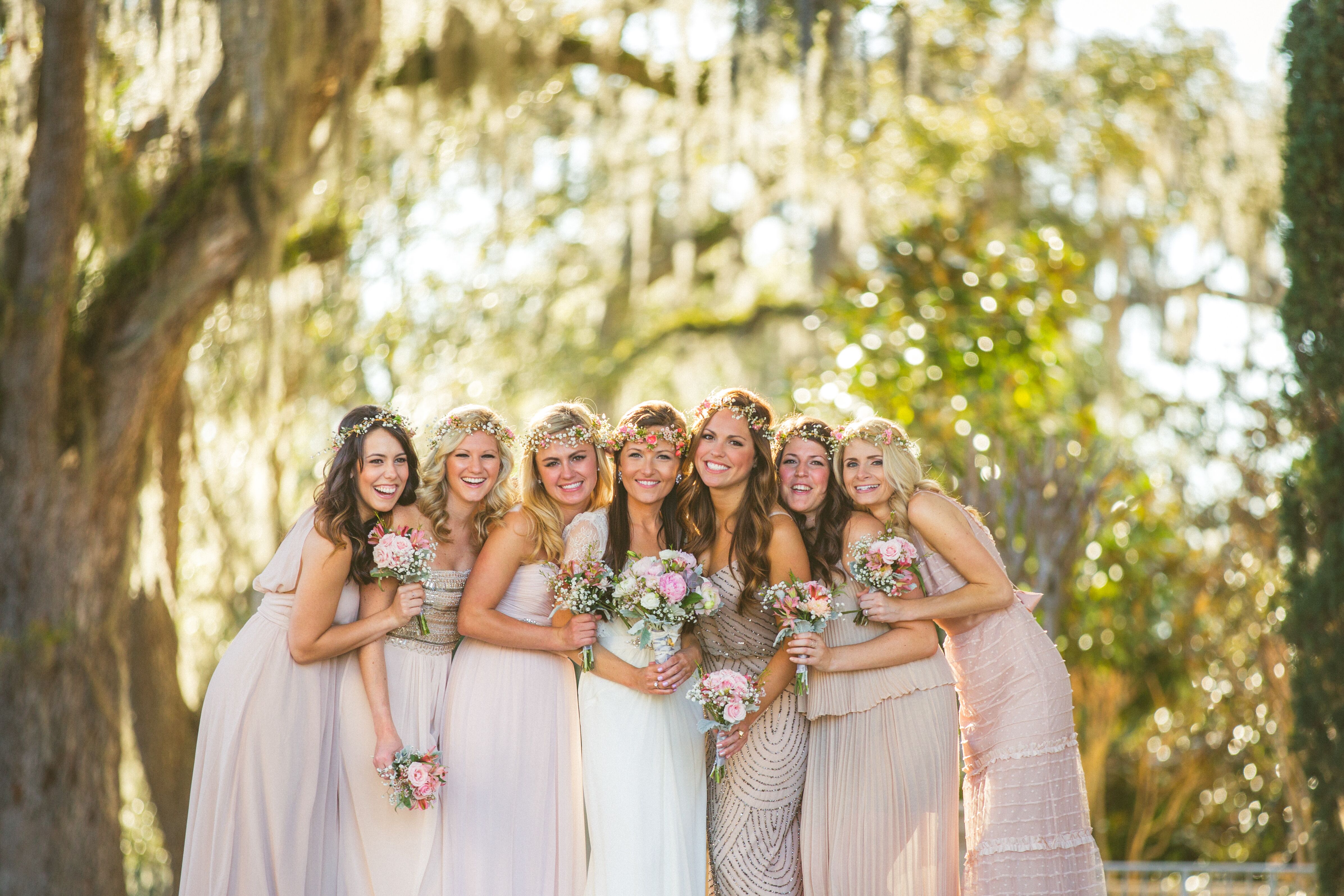 Champagne and Blush Wedding Dress Bridesmaids