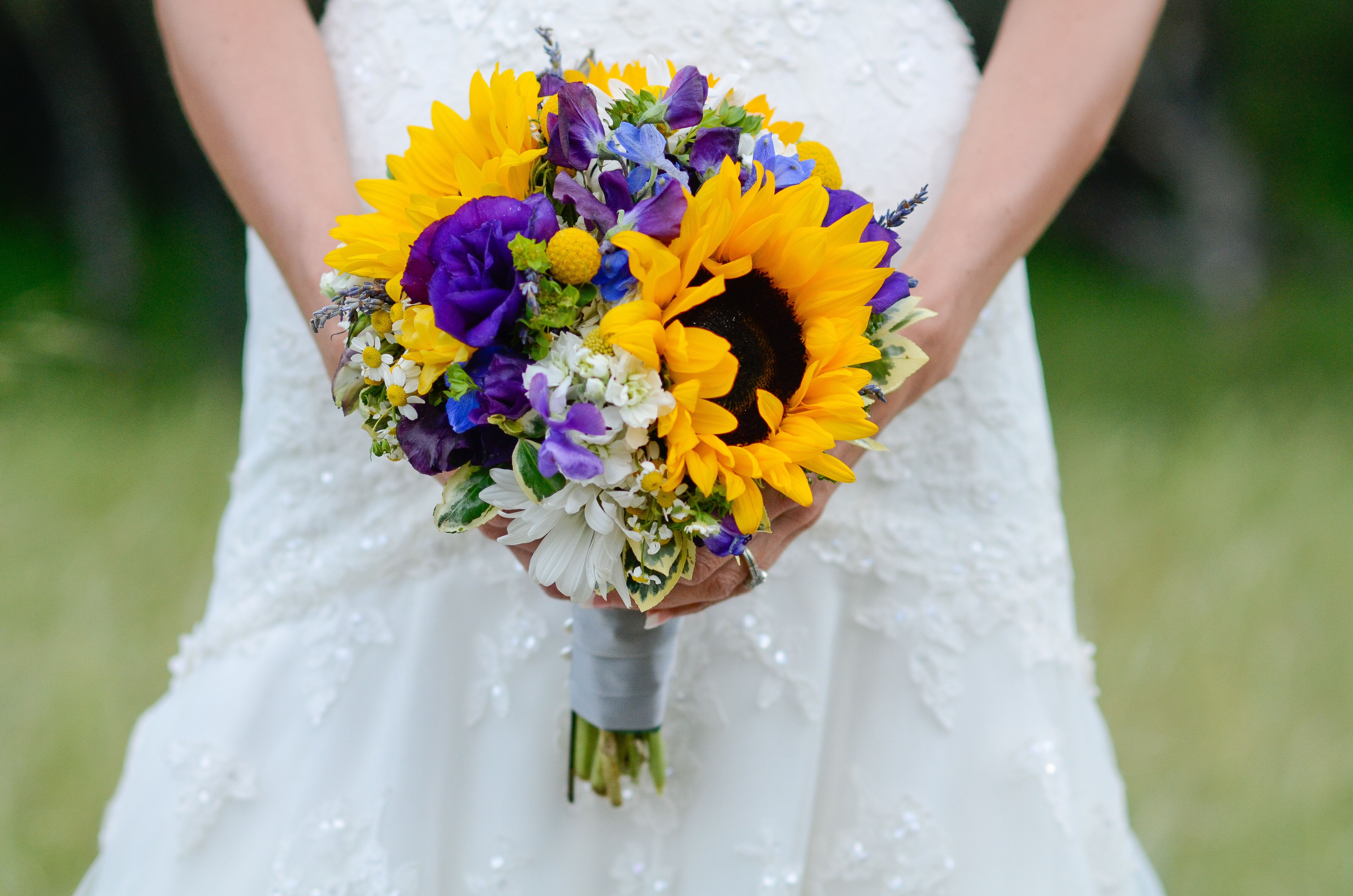 Sunflower, Billy Ball, Rose Bridal Bouquet