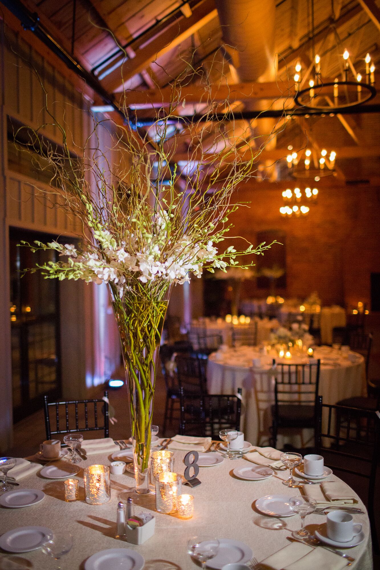 Tall Orchid and Willow Branch Centerpieces and DIY Table 