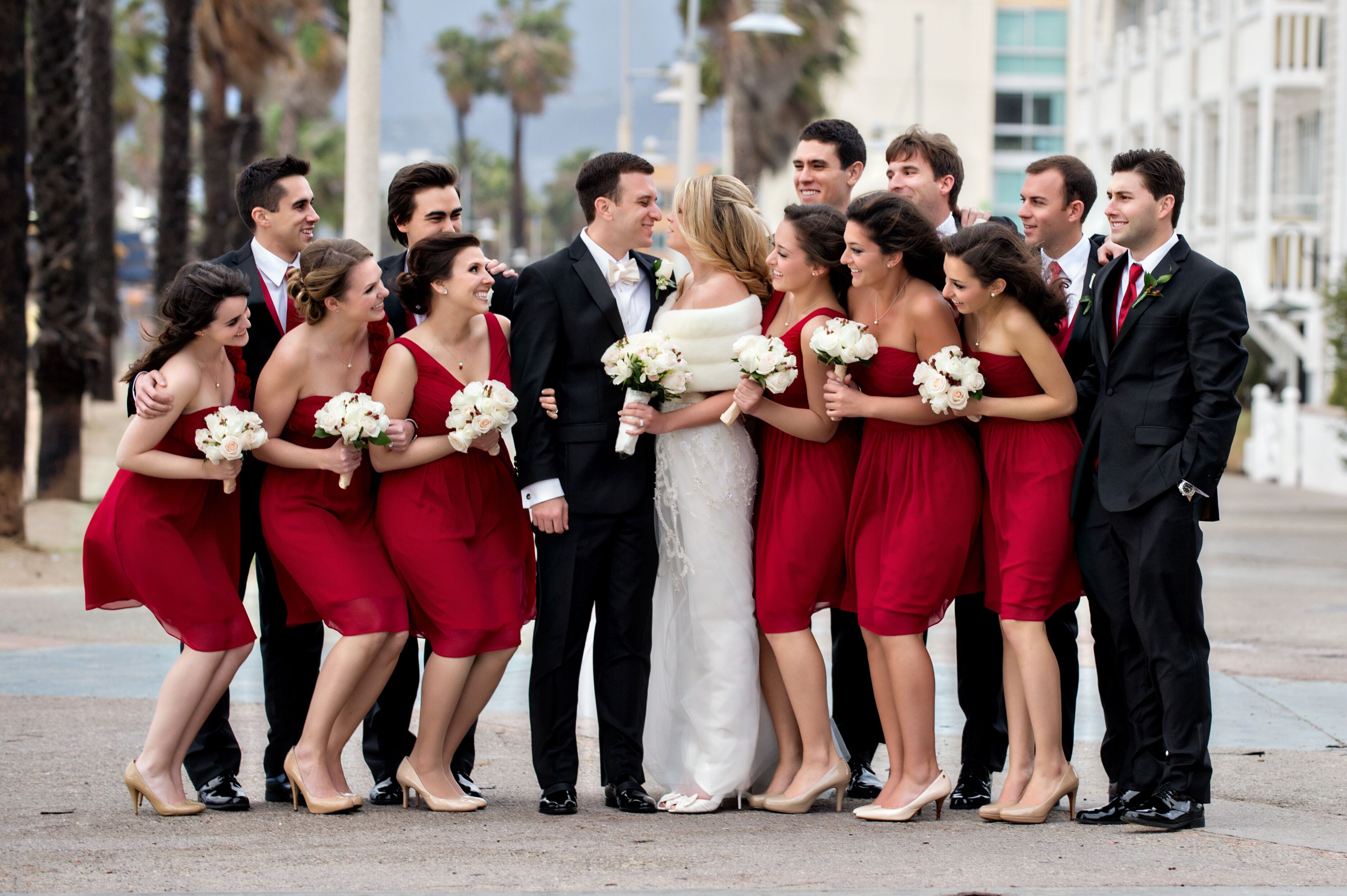 Dark red cheap bridesmaid dress