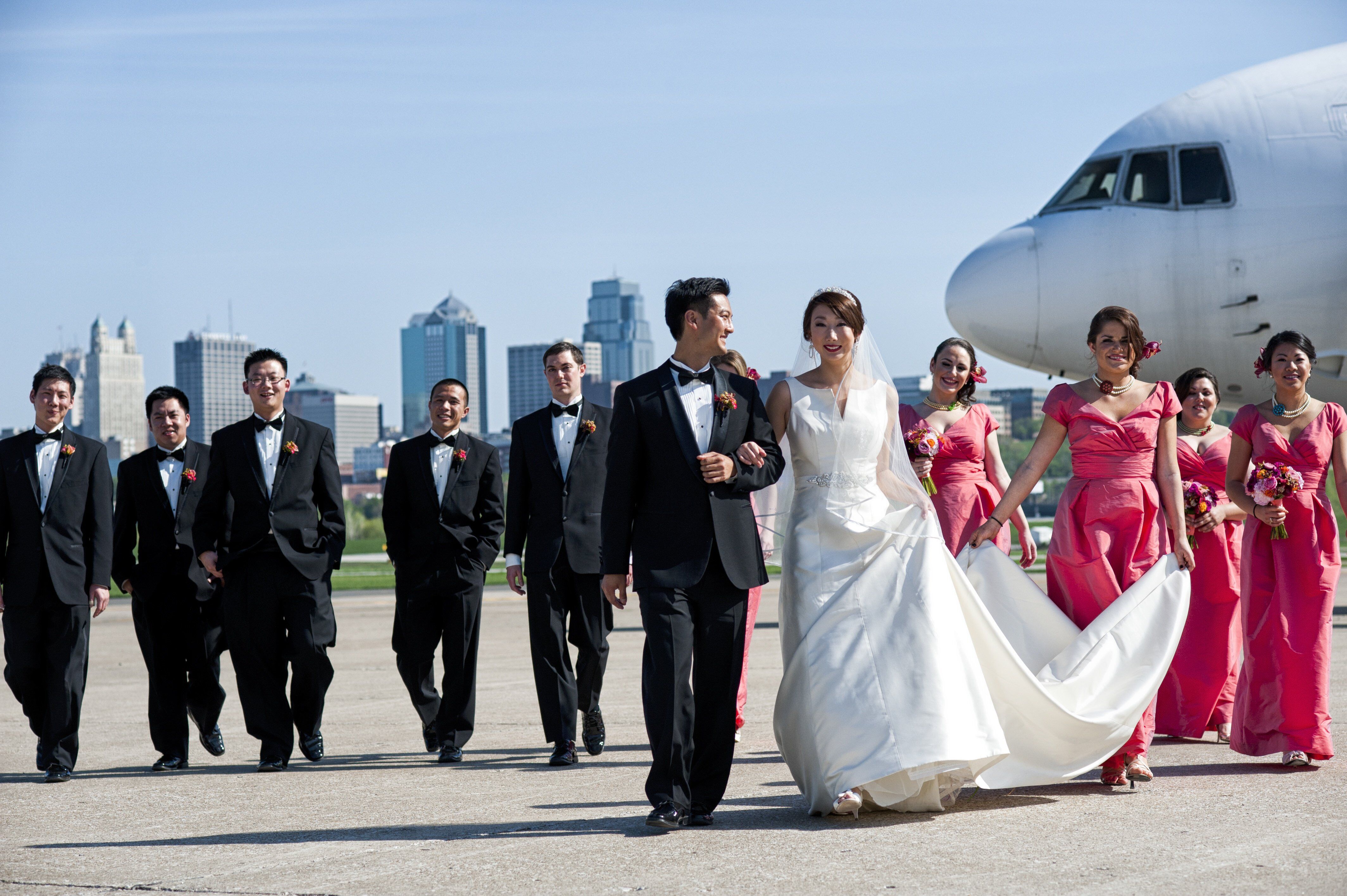 Coral And Black Wedding Party