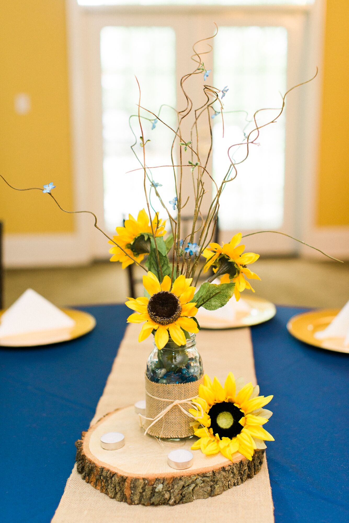 Low Sunflower Centerpiece in Glass Jar