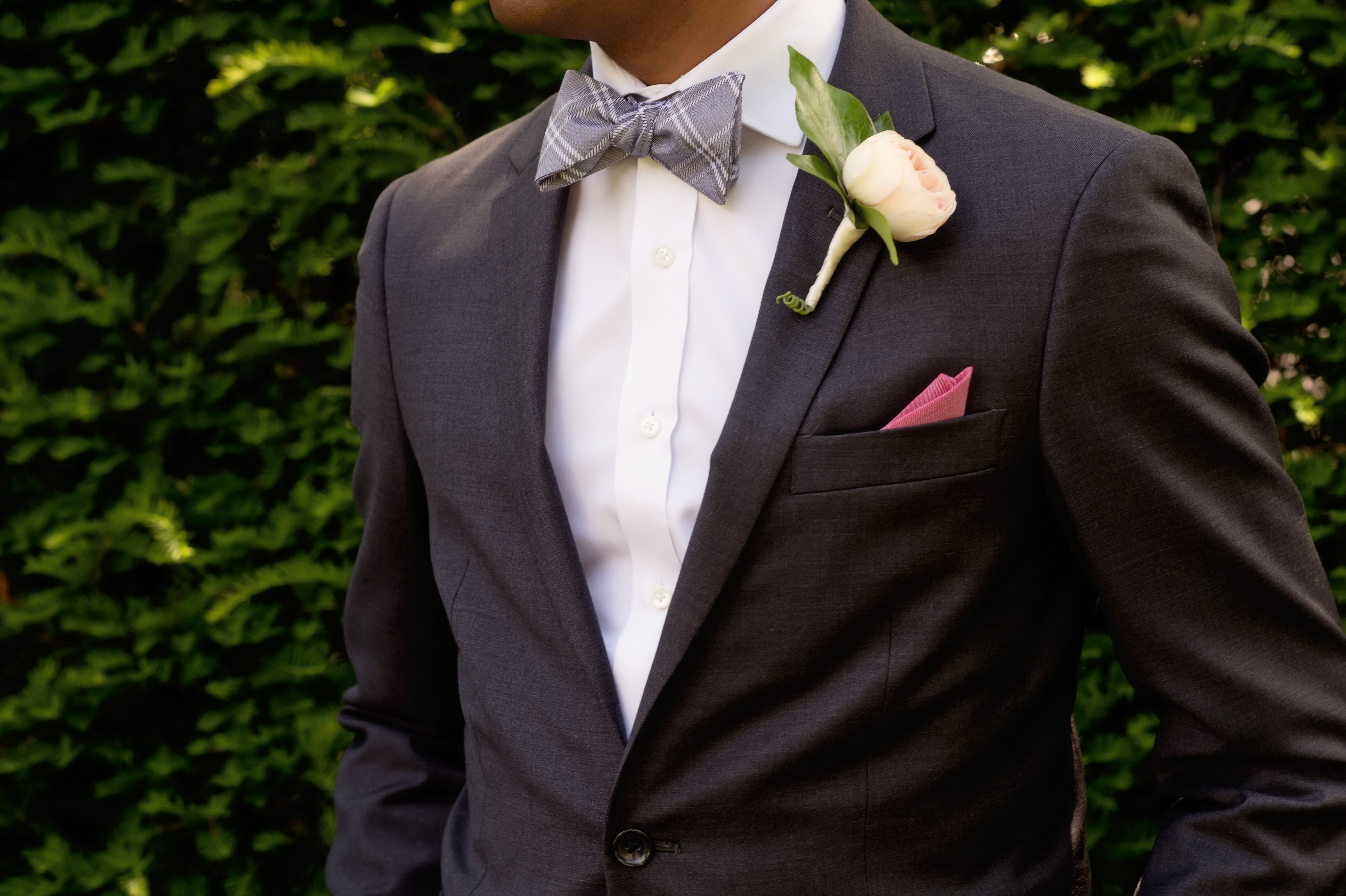 Dark Gray Suit with Gingham Bow Toe