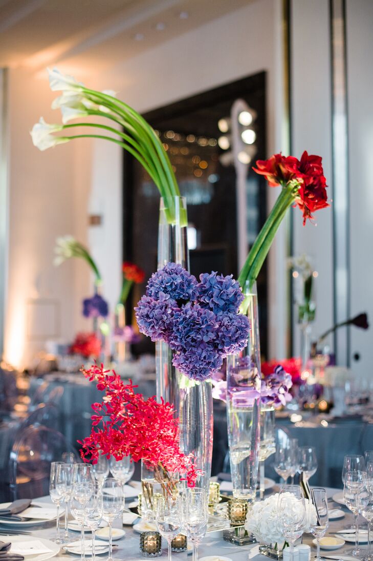 Tall Modern Calla Lily and Hydrangea Centerpieces