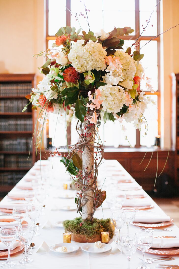 Tall Natural Birch Centerpieces with Hydrangeas, Pincushion Proteas ...