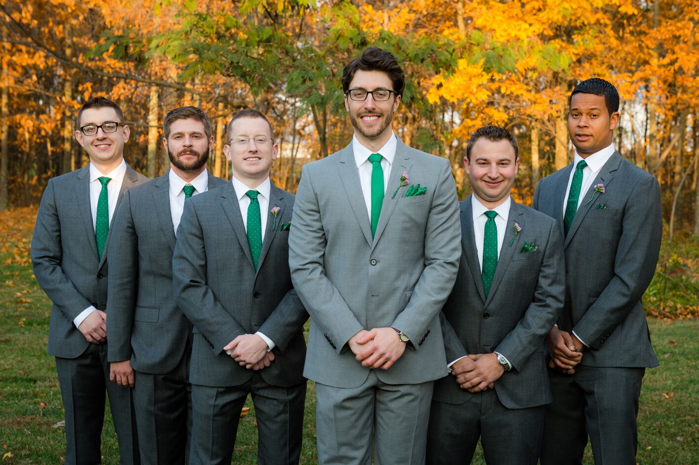 Charcoal Gray Suits with Green Ties
