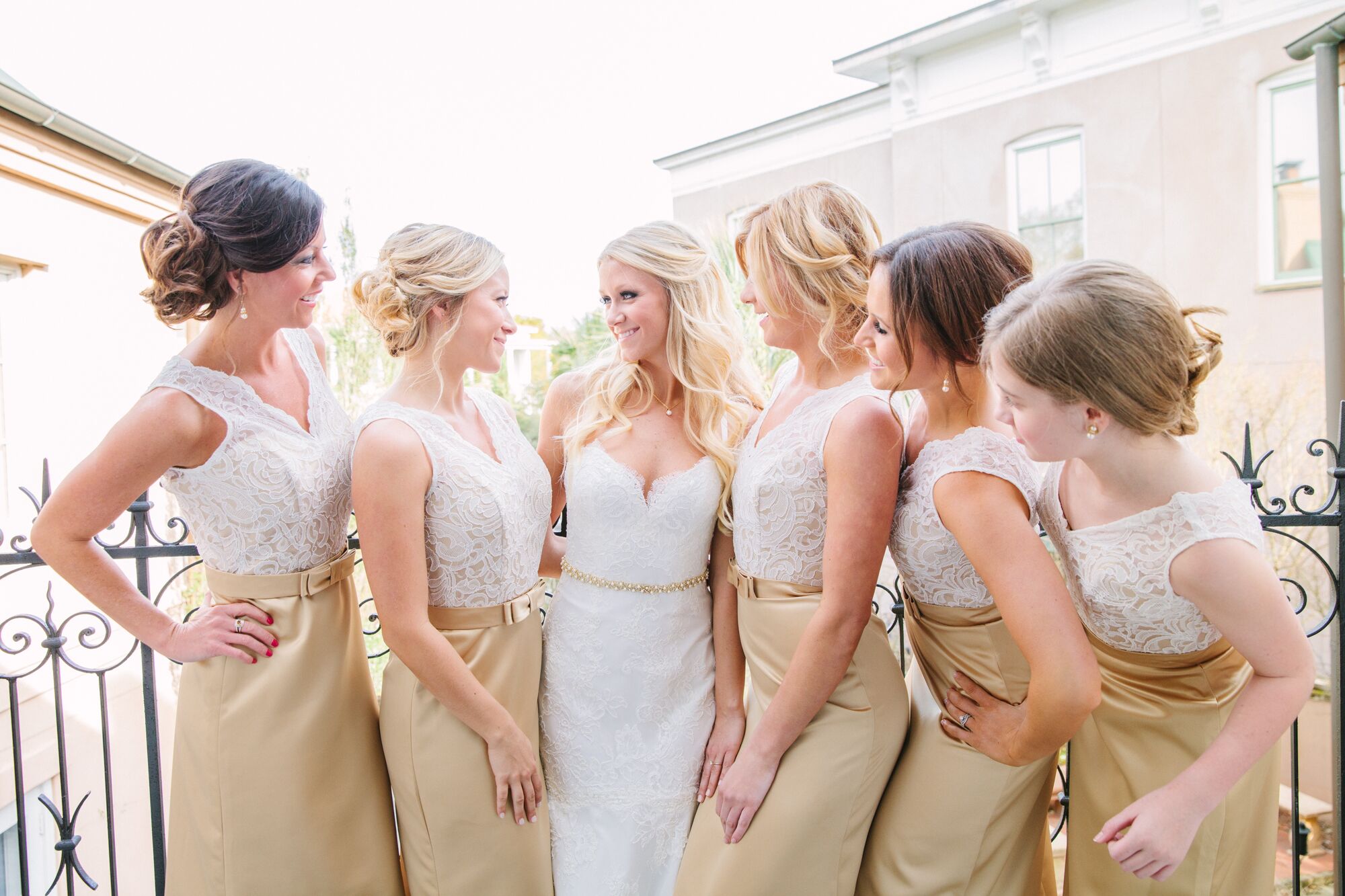 Gold and 2025 ivory bridesmaid dresses