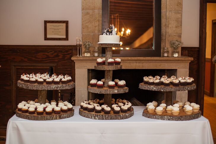 Wood slab cake stand