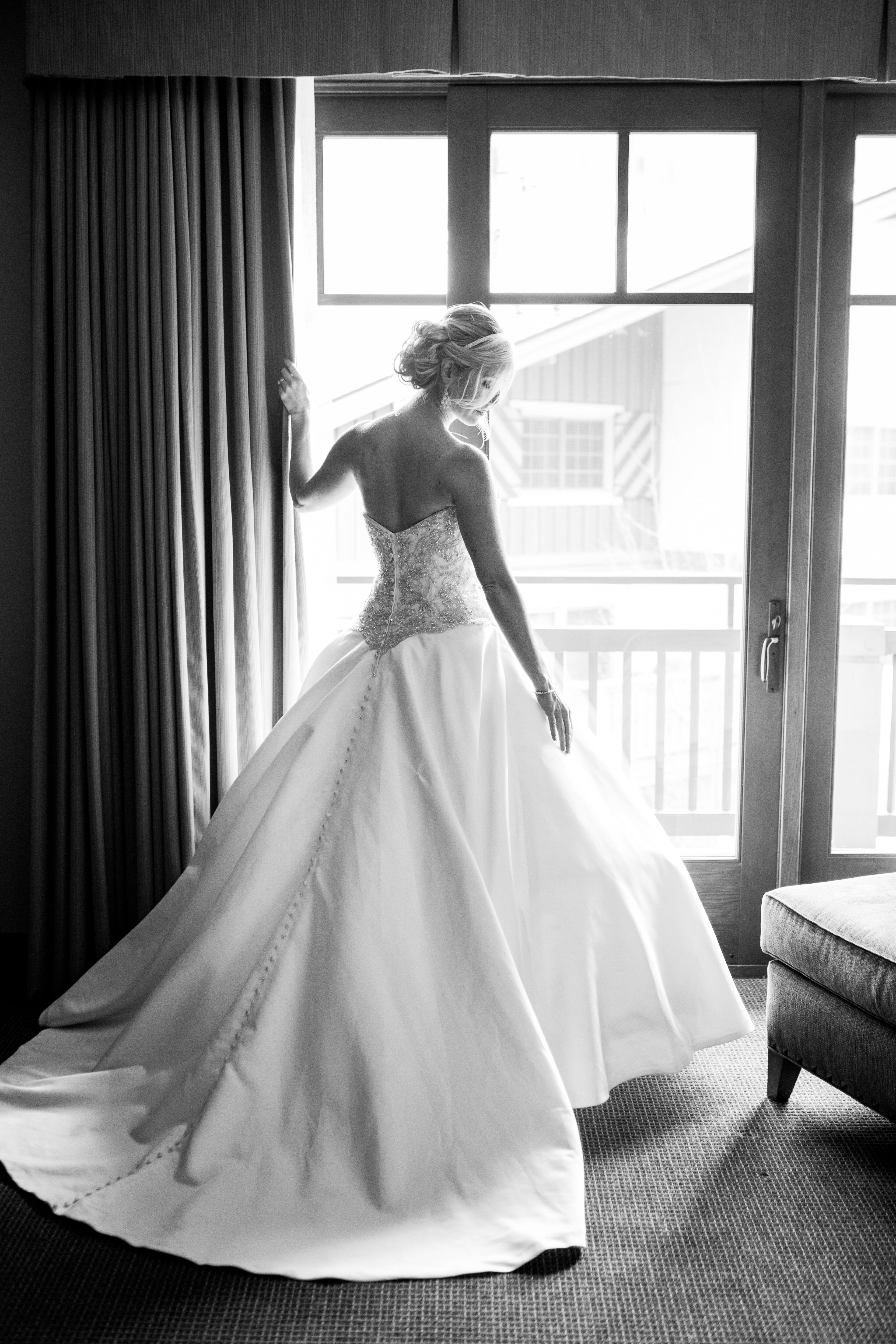 white silk ball gown