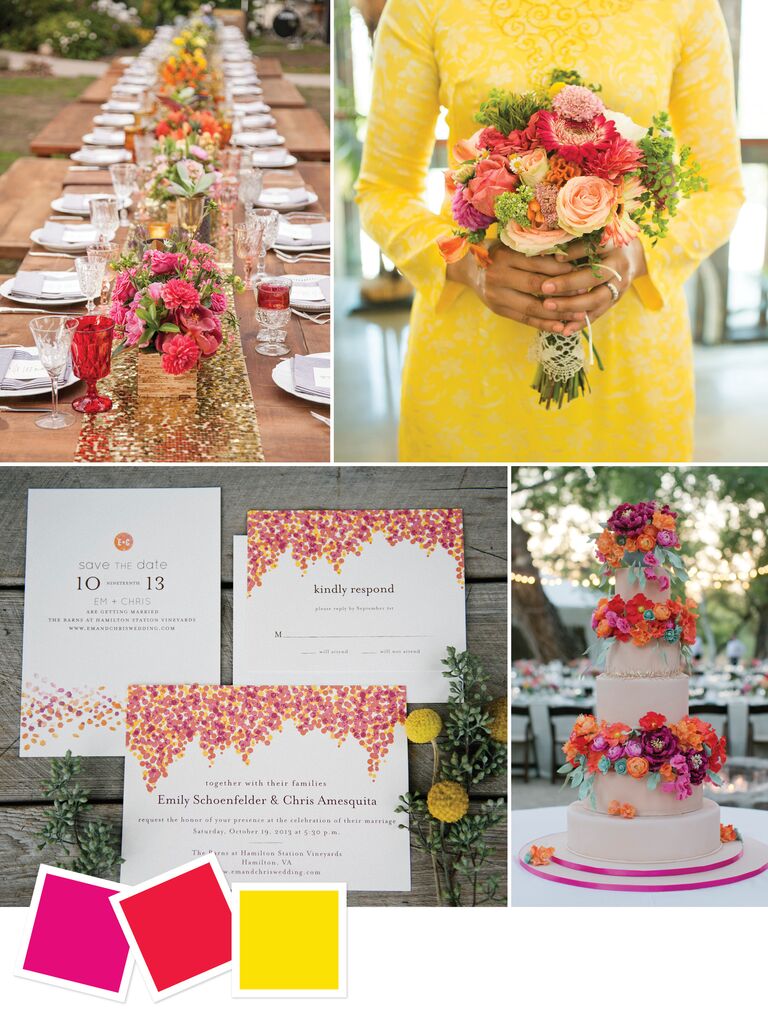 Bright, colorful outdoor wedding color palette